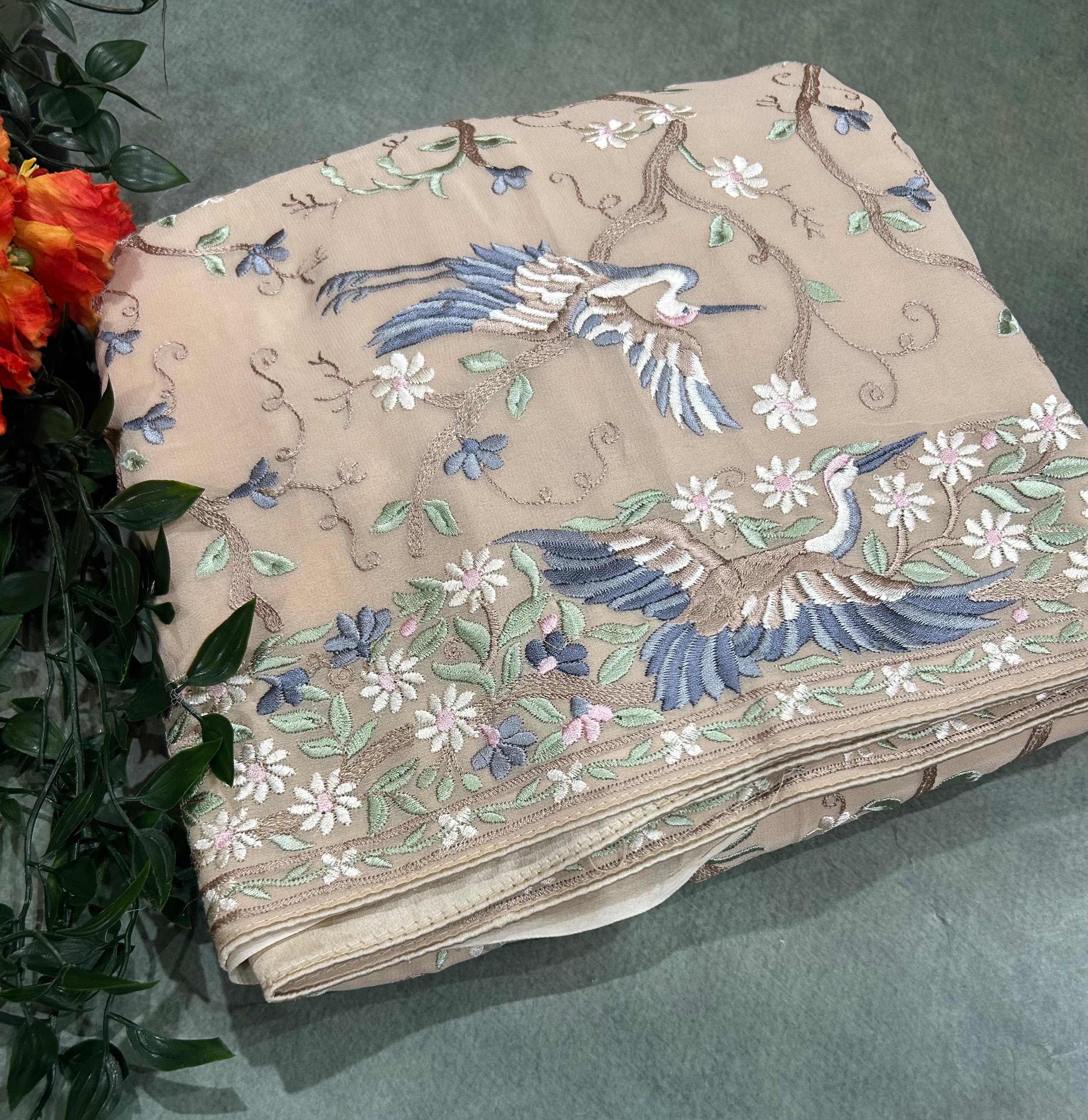 Cream parsi embroidery georgette parsi 104 saree - Image 3