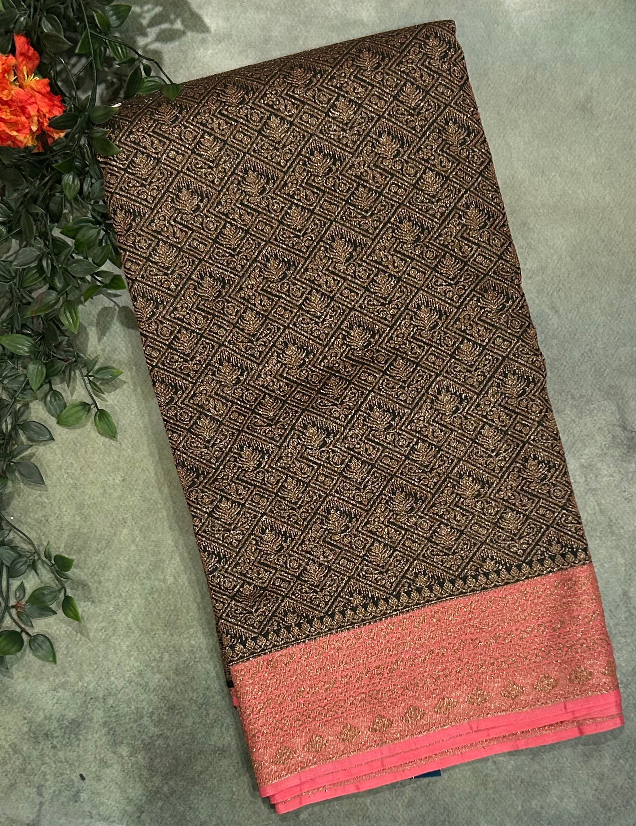 Dark green brocade semi Benarasi 103 saree(Rashmika Mandanna Brocade saree)