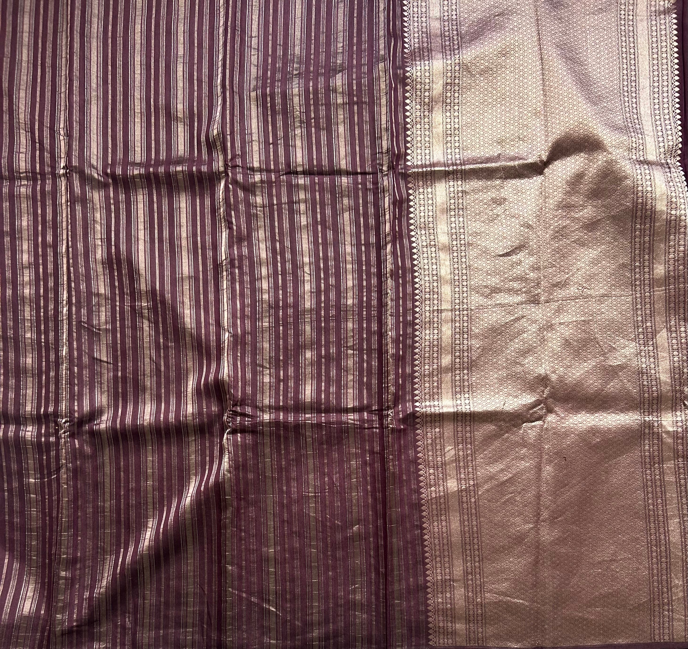 Dark wine stripes pure organza tissue 103 saree - Image 2