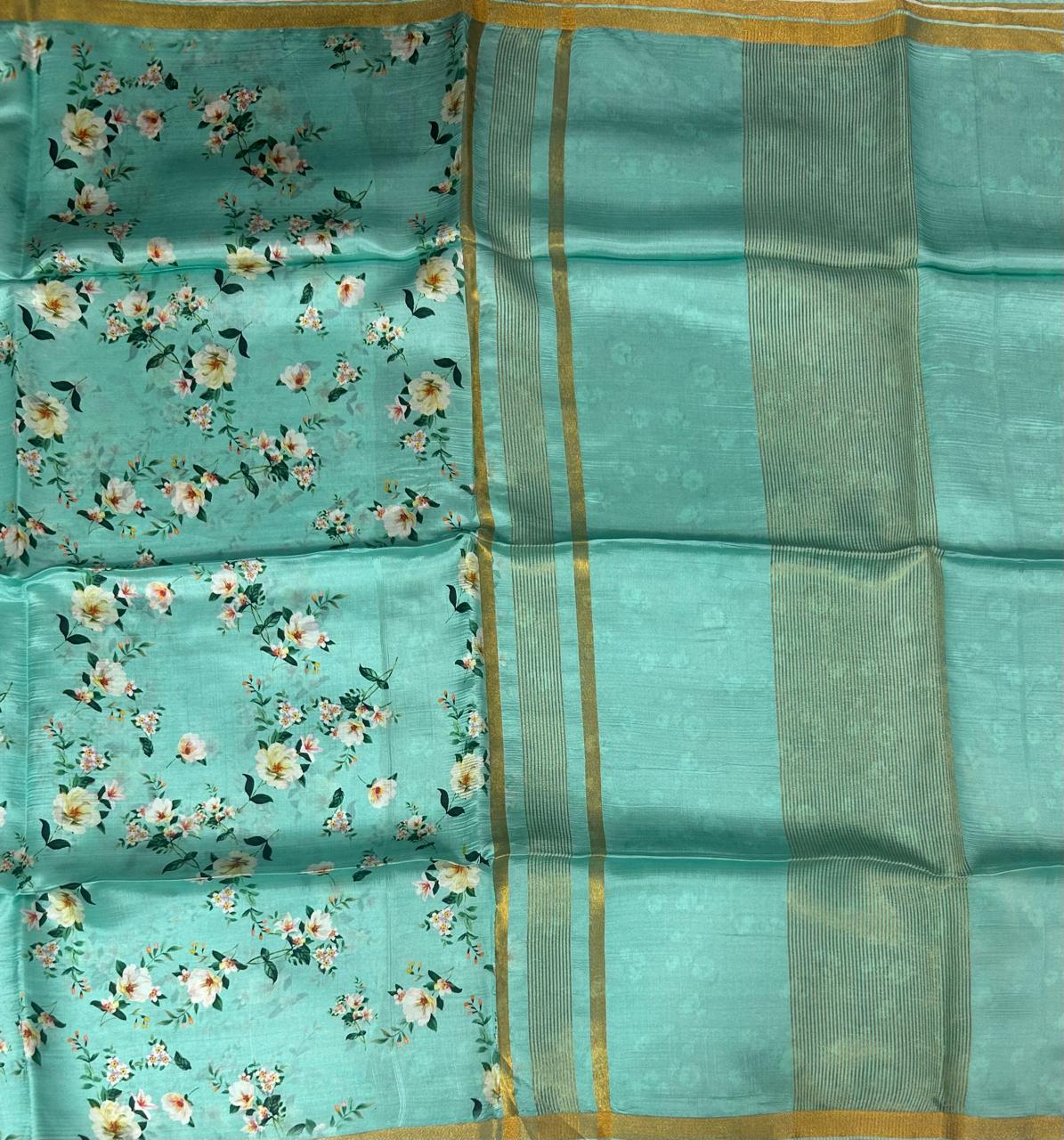Distemper green digital printed banana silk-12 saree - Image 2