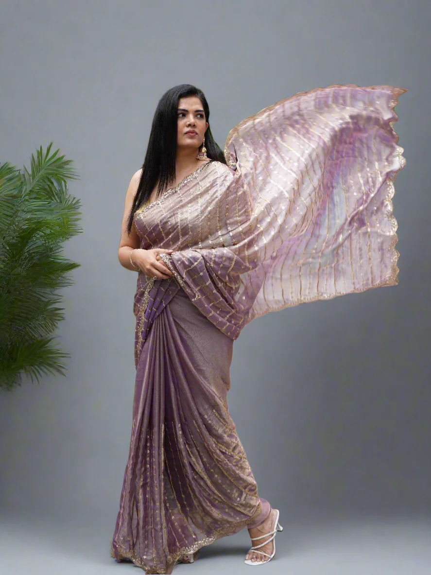 Elegant Organza Tissue Party Wear Saree | Lightweight Designer Saree for Weddings & Festive Occasions(organza tissue-09) - Image 4