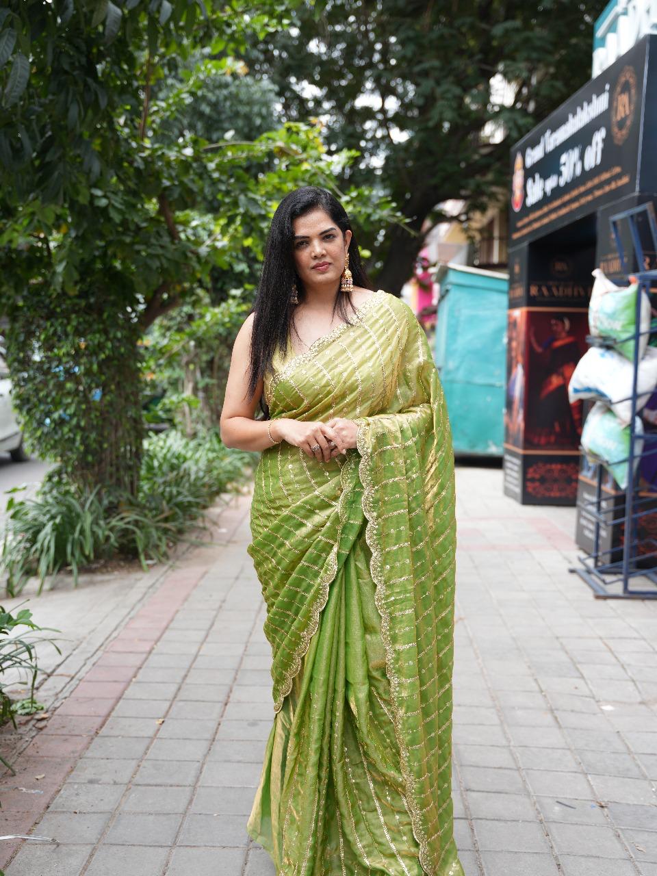 Elegant Organza Tissue Party Wear Saree | Lightweight Designer Saree for Weddings & Festive Occasions(organza tissue-09) - Image 7