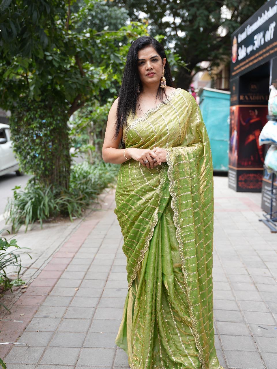 Elegant Organza Tissue Party Wear Saree | Lightweight Designer Saree for Weddings & Festive Occasions(organza tissue-09) - Image 9