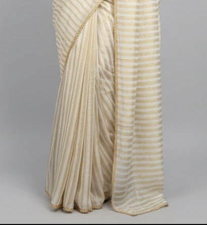 Cream tissue stripes 12 saree - Image 3