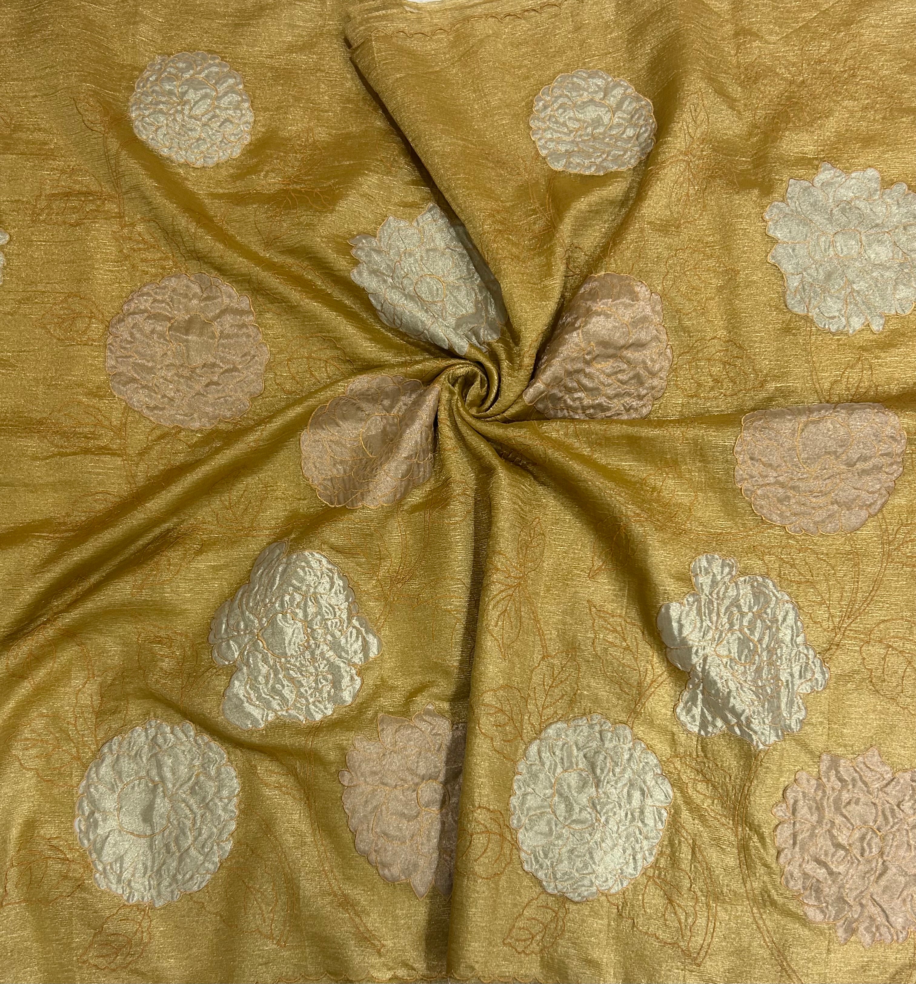 Golden appliqué work crush tissue 104 saree - Image 2
