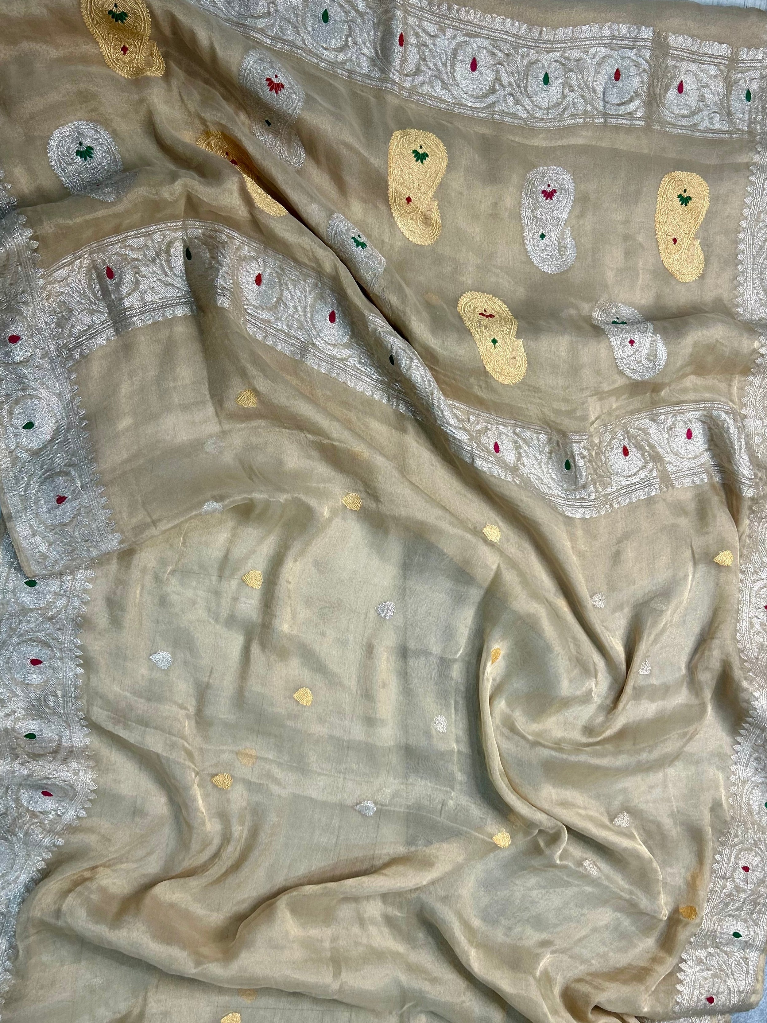 Golden tissue chiffon saree 101 - Image 4