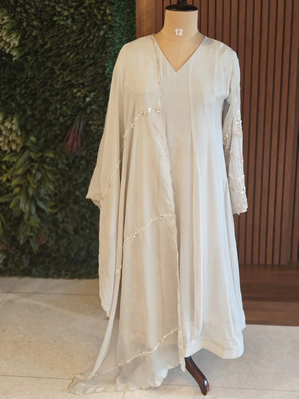 Gray Chanderi Silk Airline Handwork Kurtha - Image 4