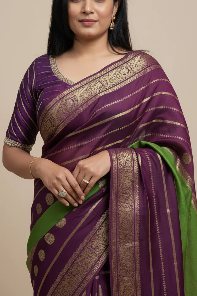 Parrot Green wine dola silk-12 saree - Image 2