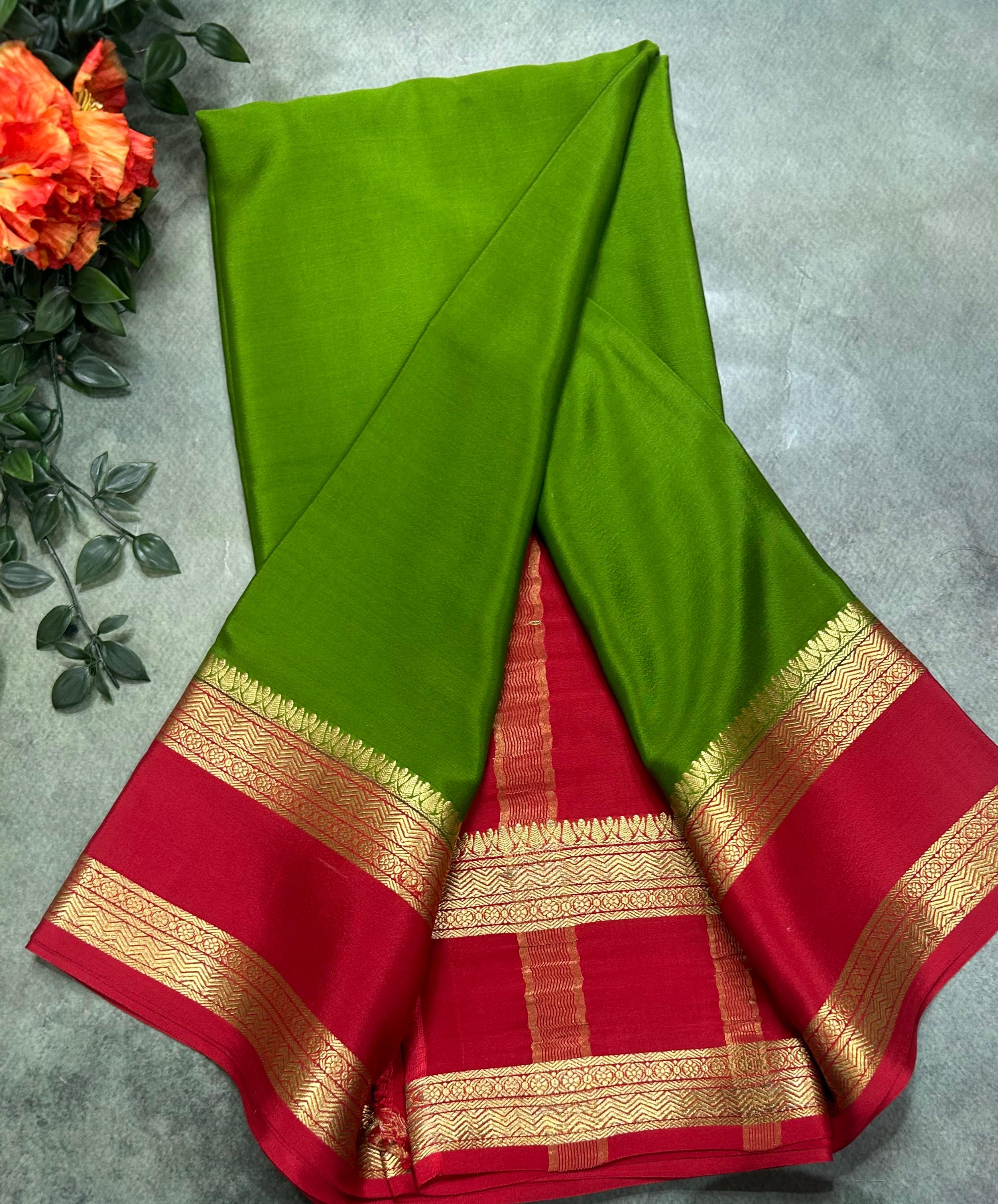 Green bentex border pure Mysore silk 104 saree - Image 2