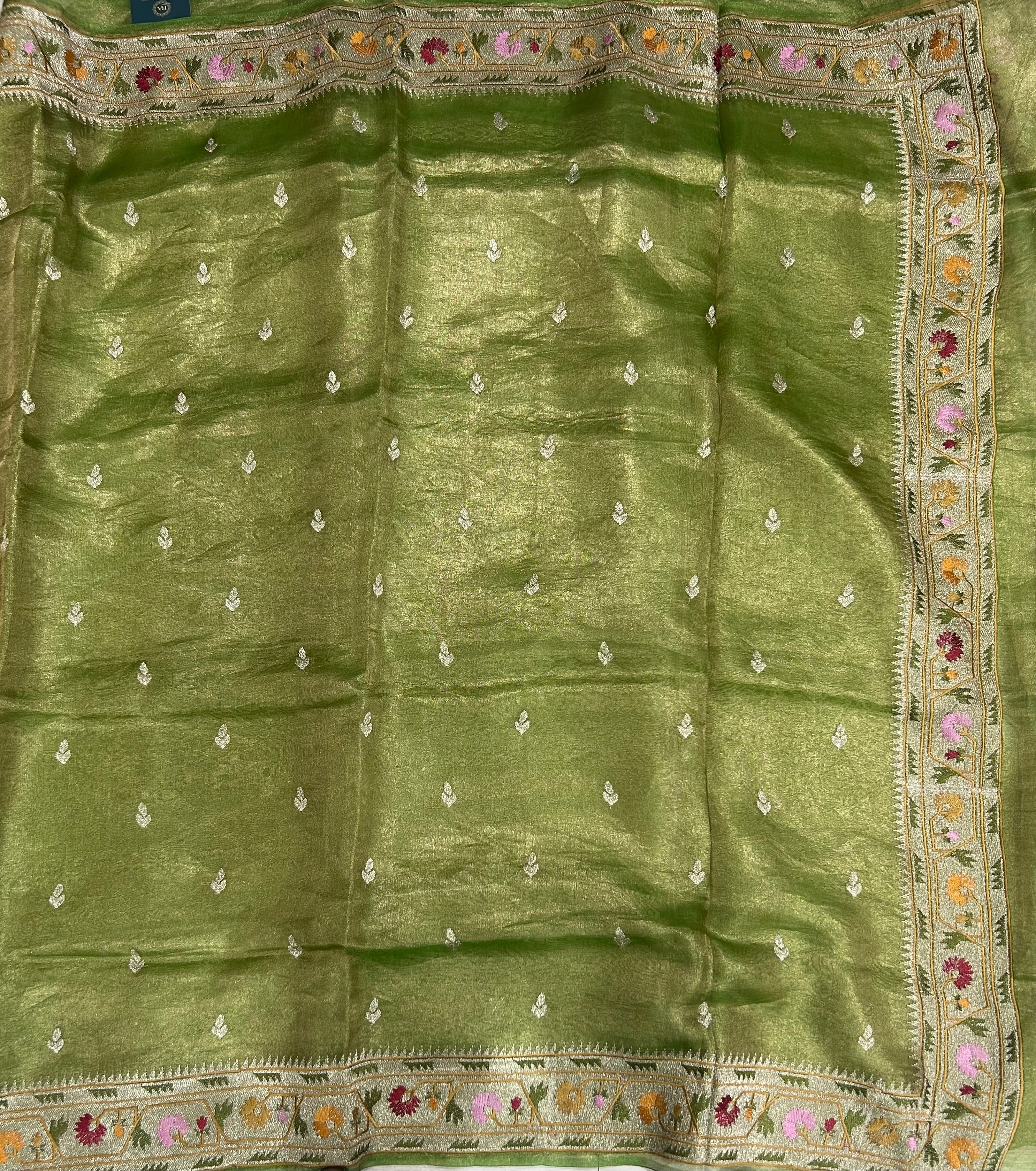 Green paithani border pure tissue-12 saree - Image 2
