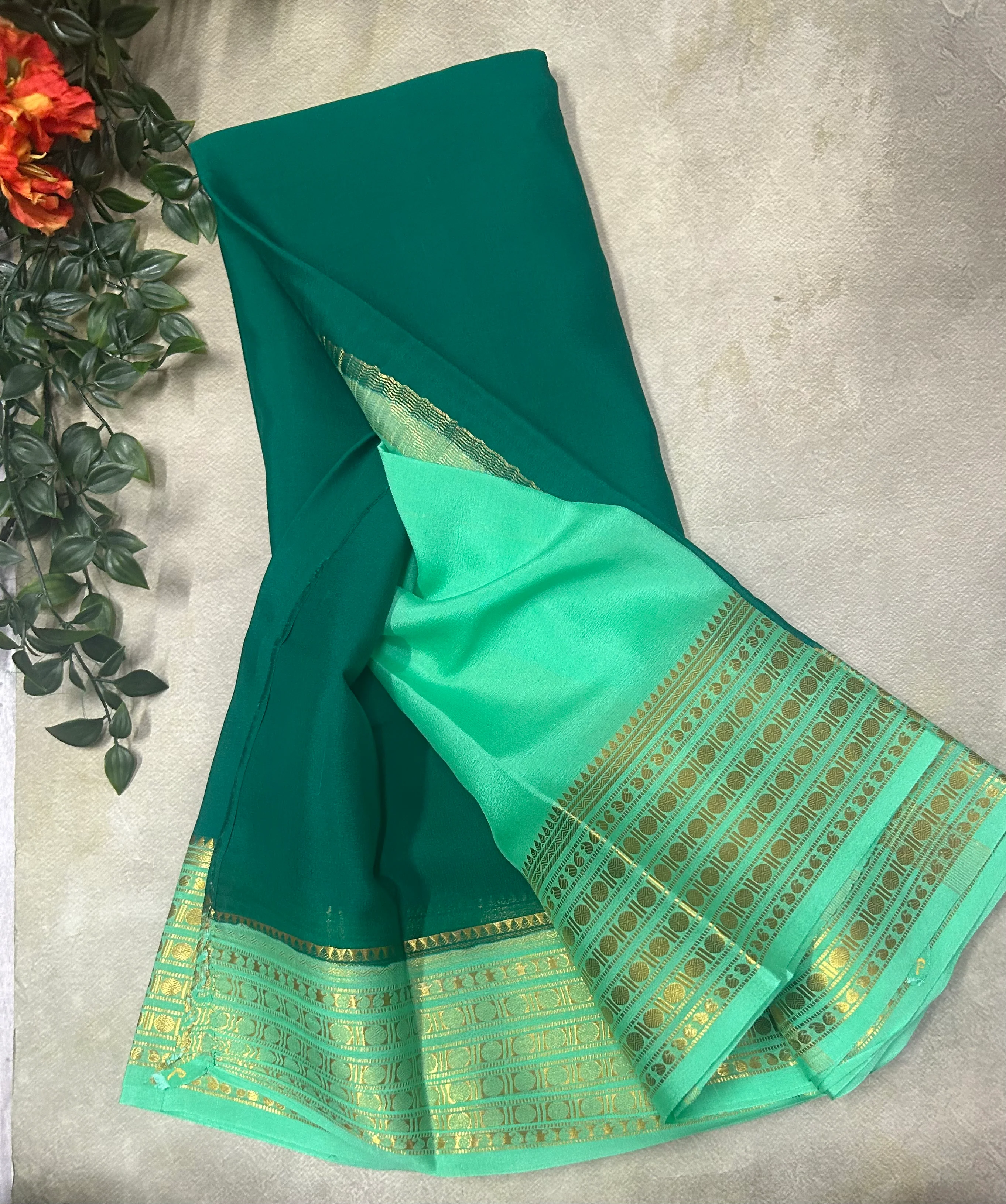 Green  pure Mysore silk saree - Image 3