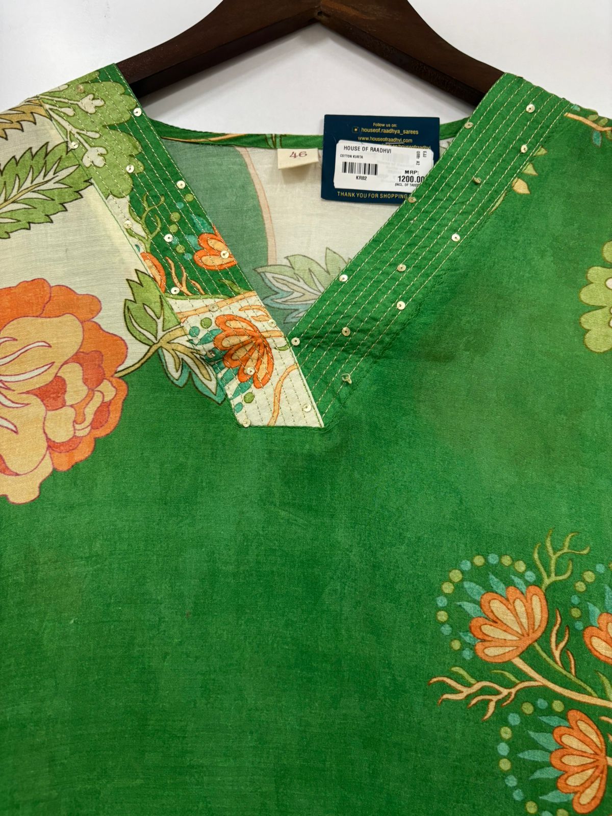 Green Masiln Crepe Kalamkari Print Kurtha 1pc 936 - Image 3