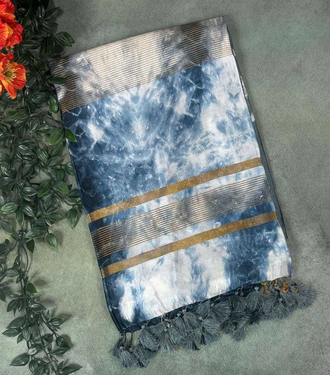 Grey banana silk-12 saree - Image 3