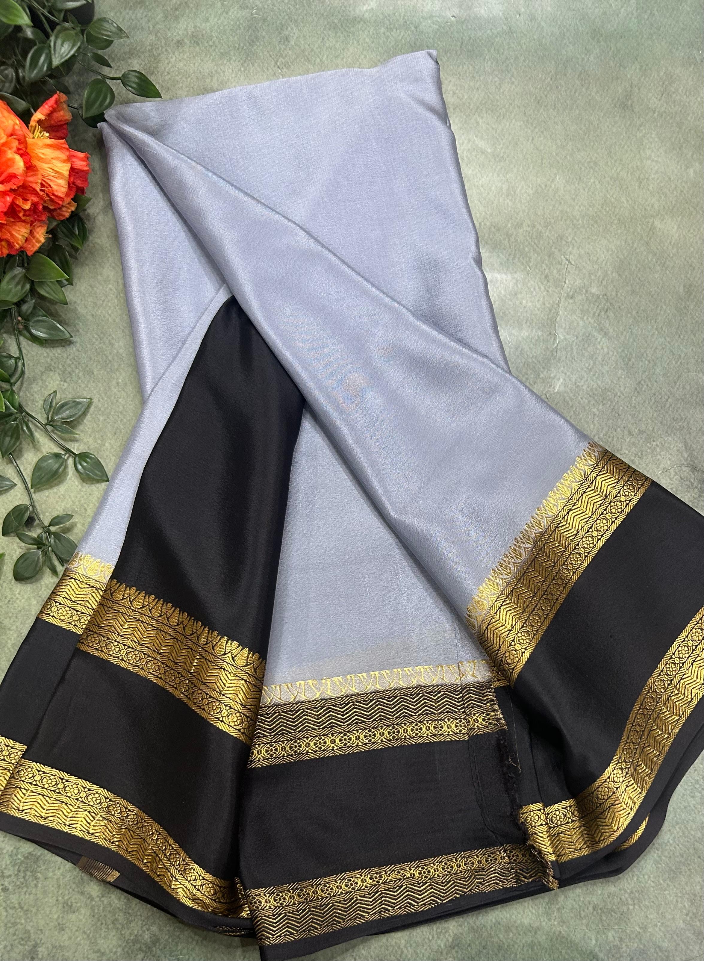 Grey bentex border pure Mysore silk 104 saree - Image 3
