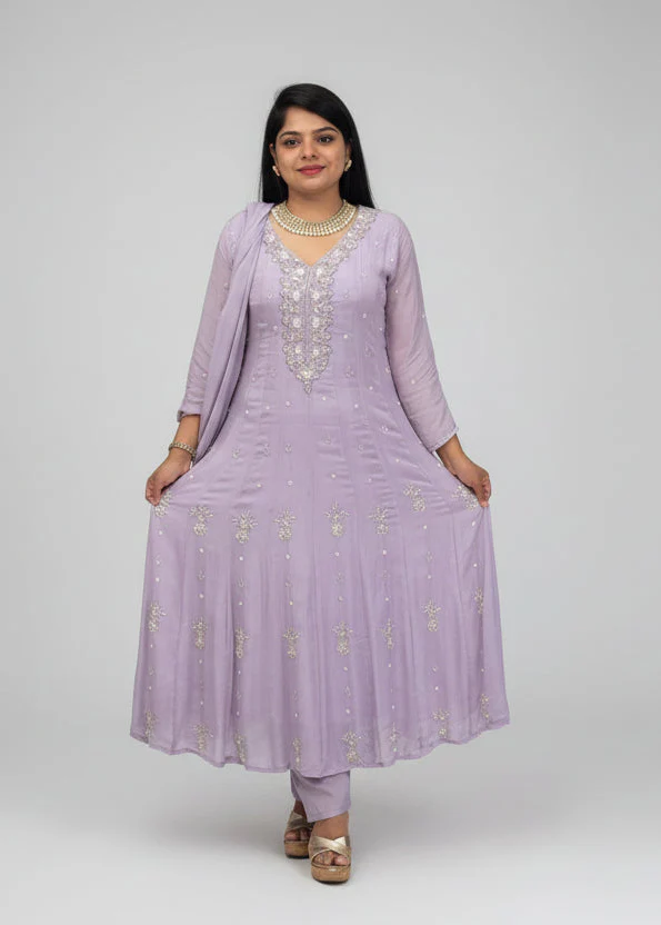 Lawnder Anarkali chinnon handwork party ware Kurtha 567 - Image 3