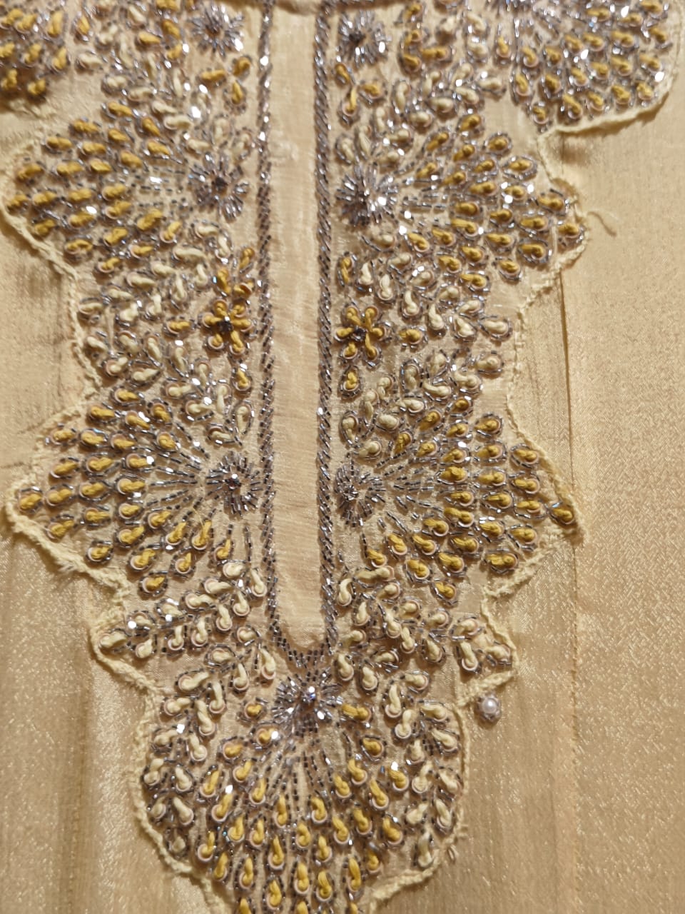 Lemon Yellow Anarkali Chinnon Hand Embroidery Kurtha 567 - Image 7