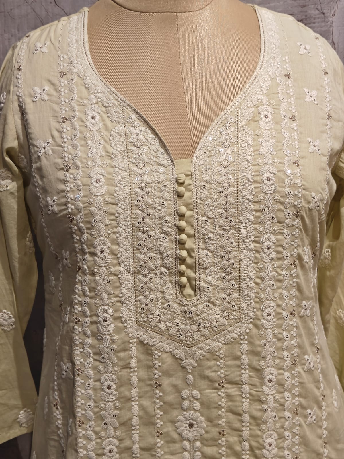 Lemon Yellow Cotton Hakkoba Work Airline Kurtha 459 - Image 5