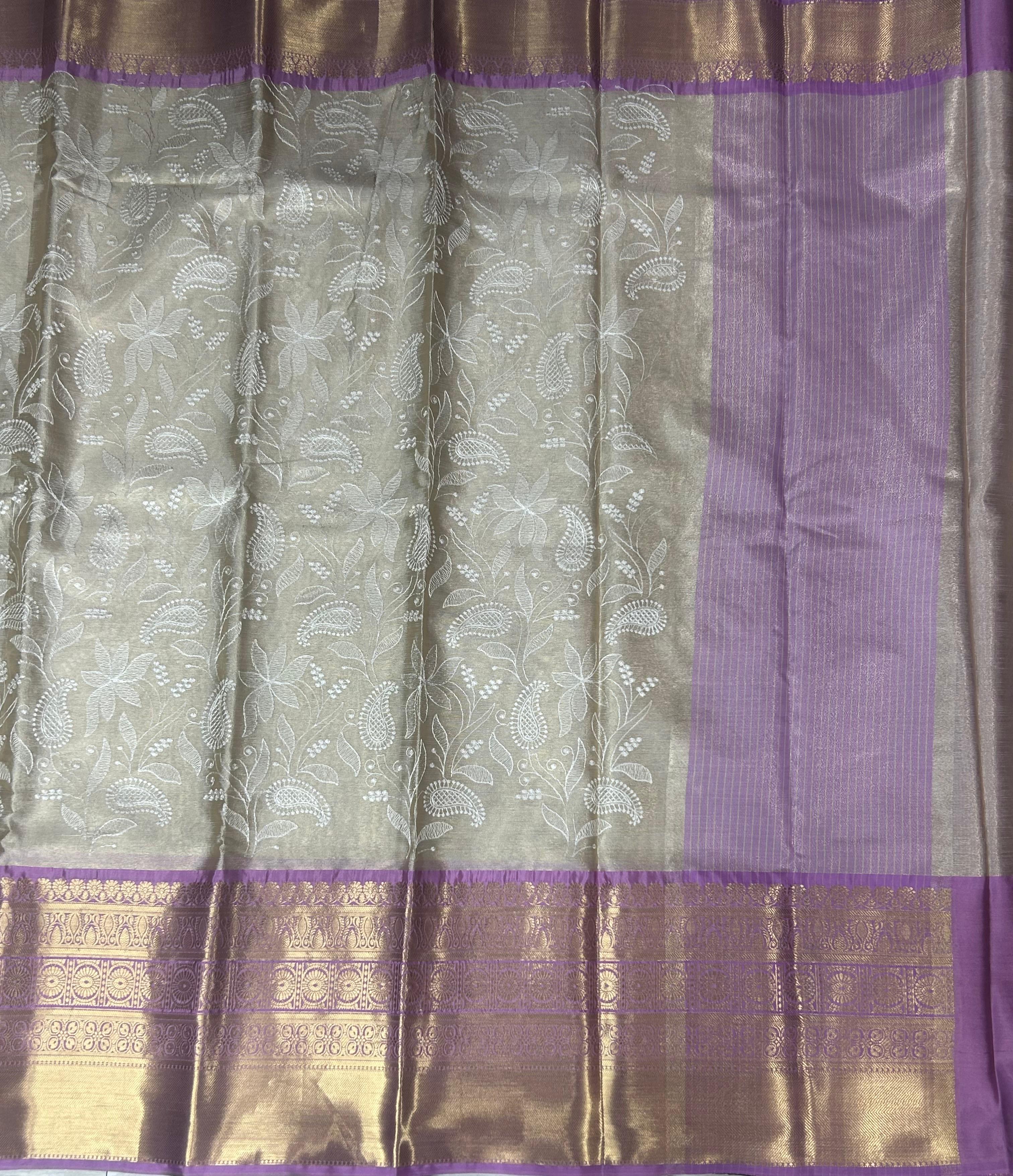 Light pink Chikankari tissue kanchi saree - Image 2
