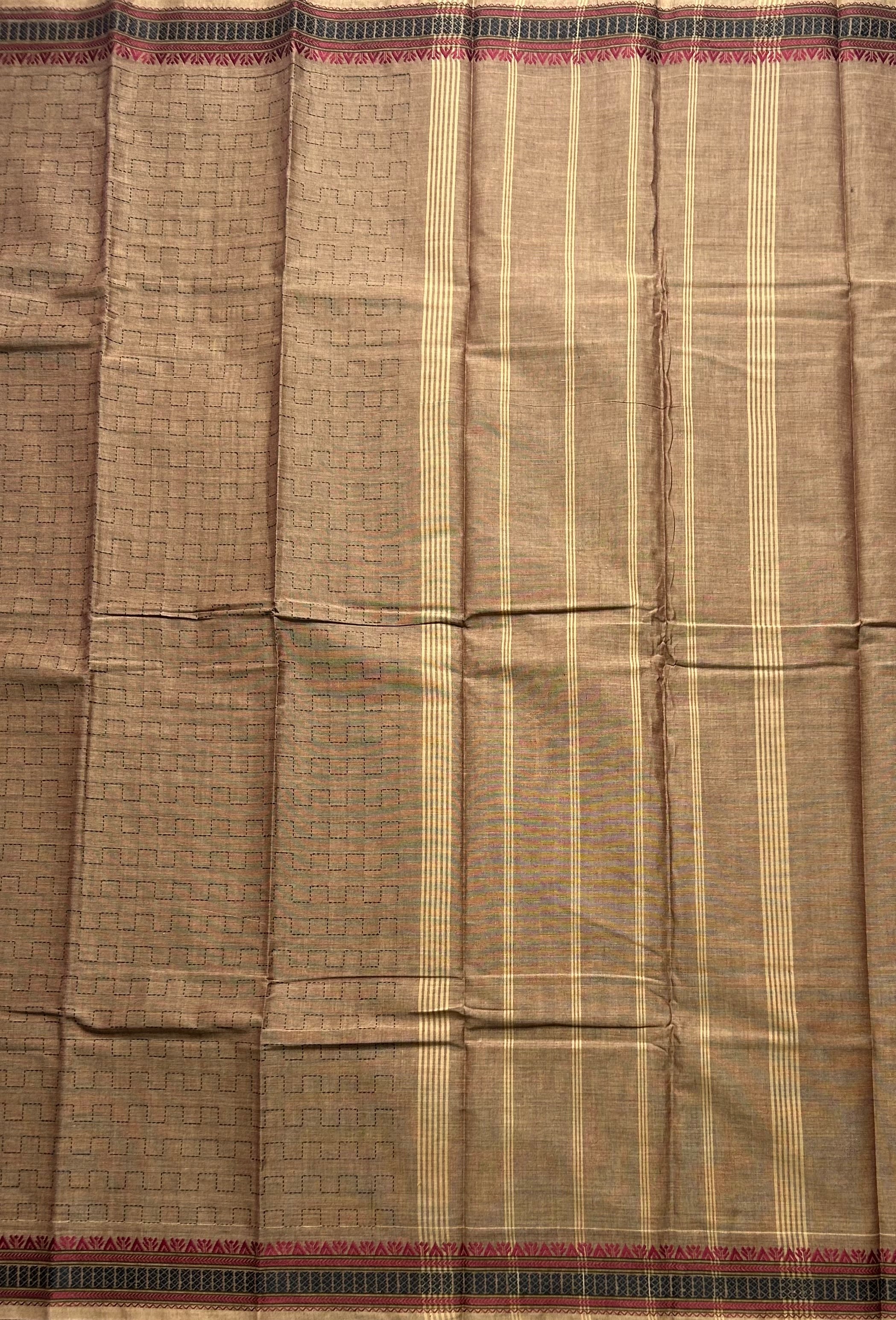 Light brown Kanchi border pure cotton 103 saree - Image 2