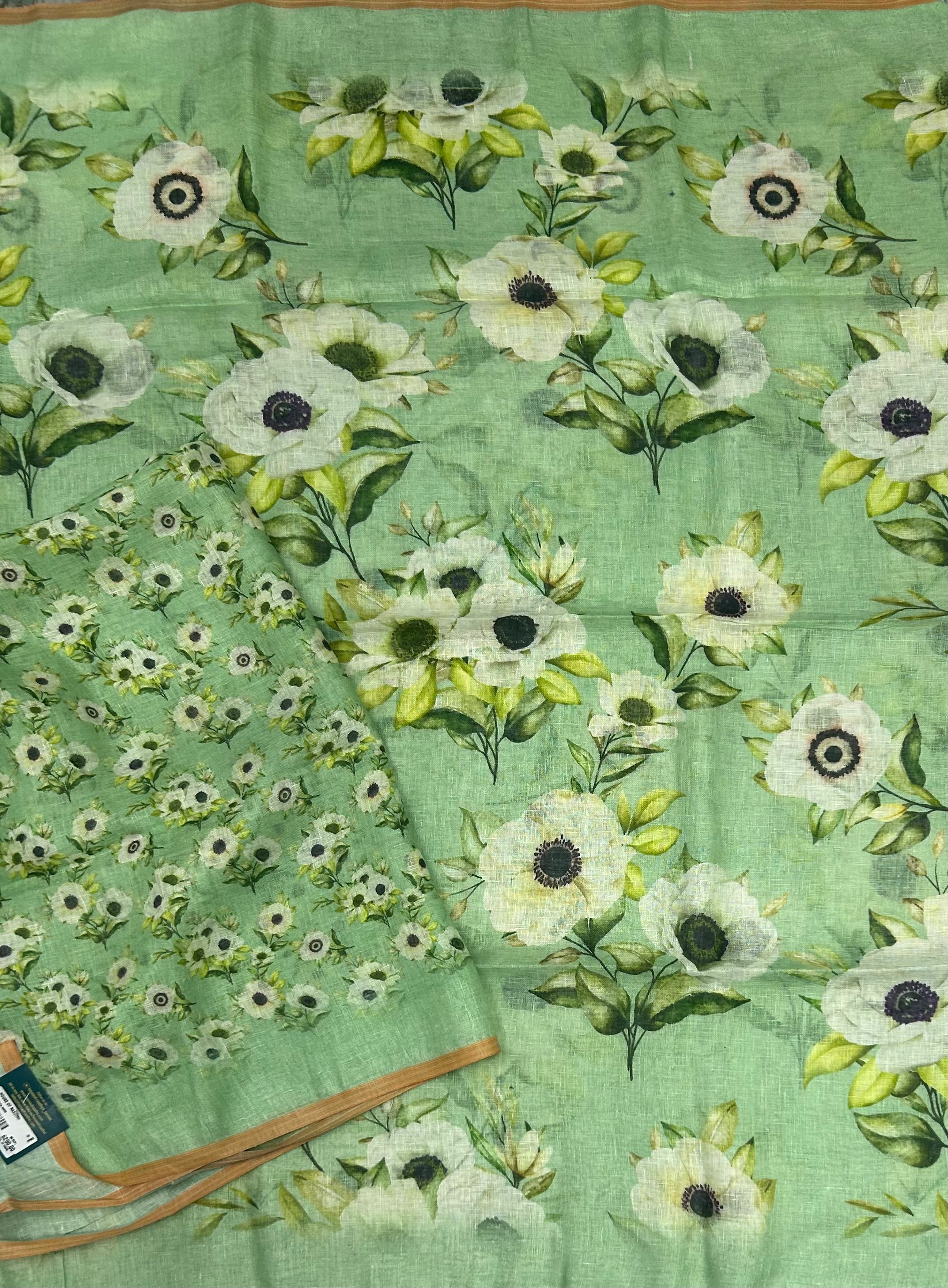 Light green digital print linen 103 saree - Image 3