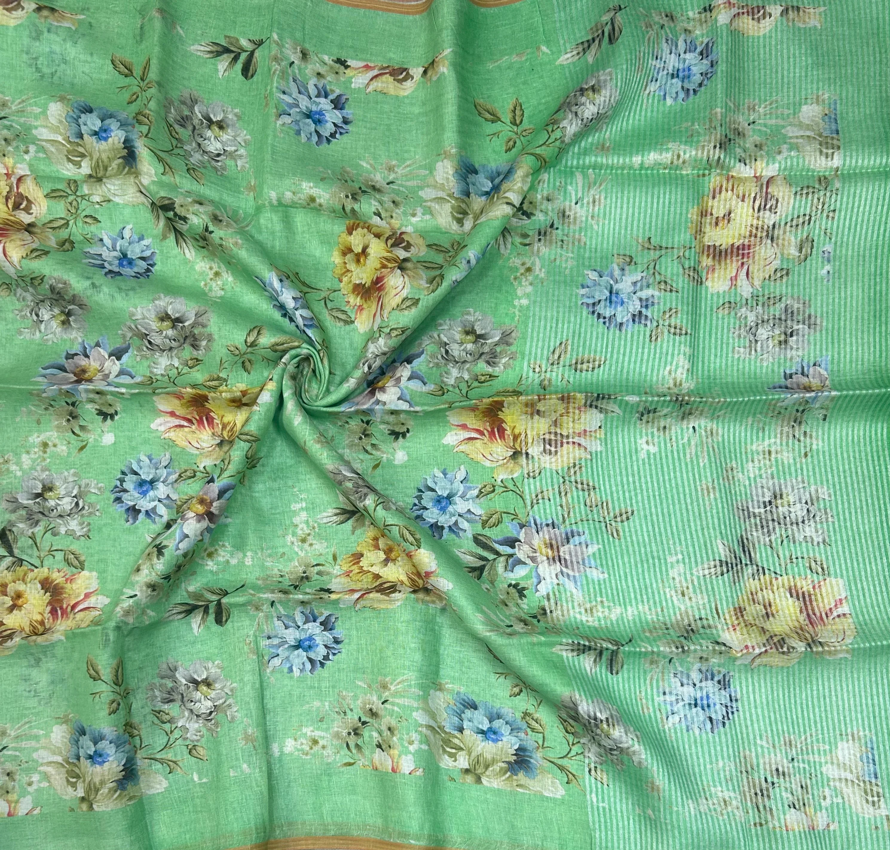 Light green digital print linen 103 saree - Image 2