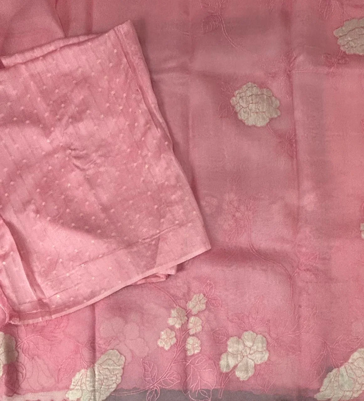 Light pink aplique work pure organza 102 saree - Image 3