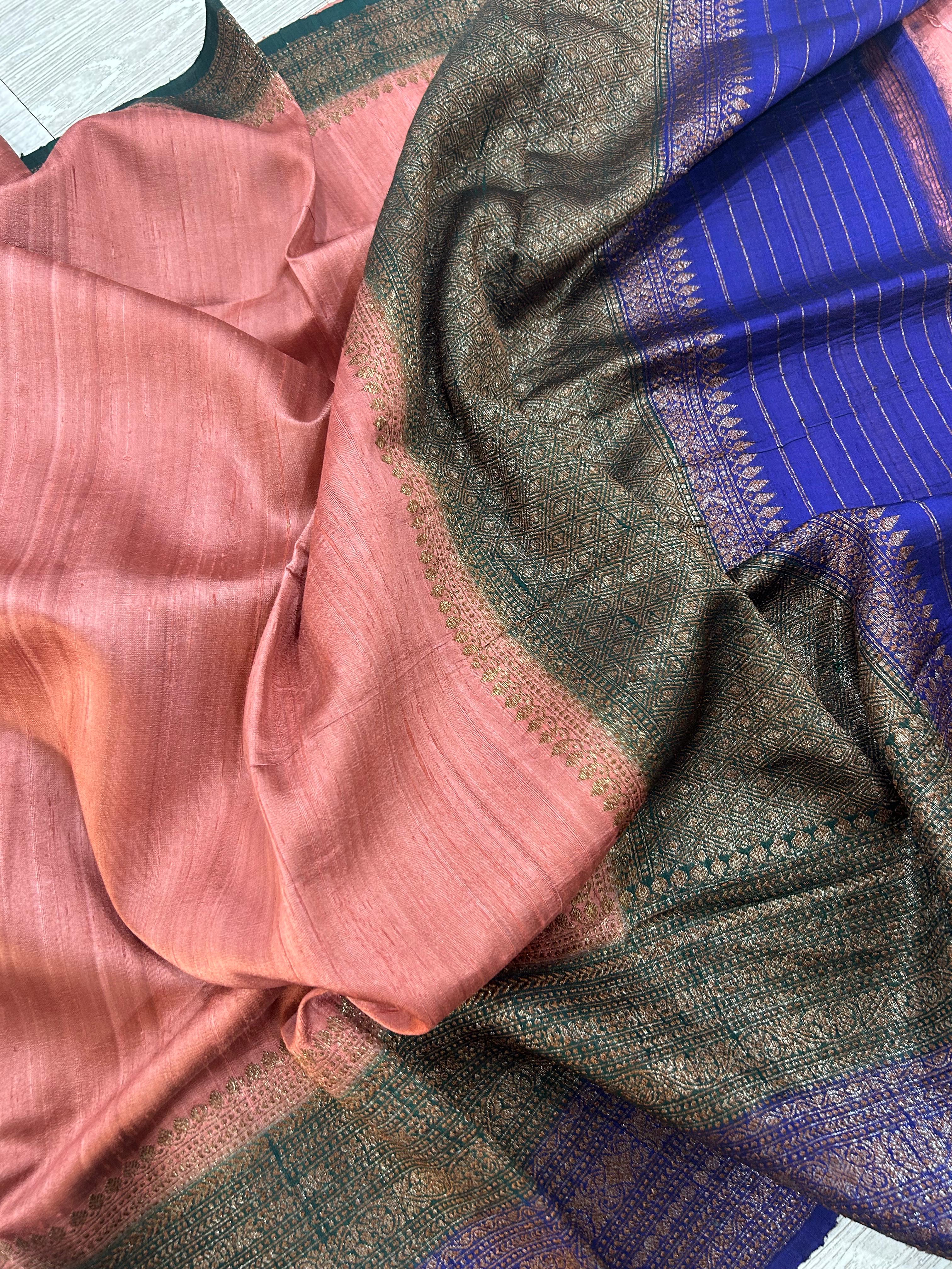 Light pink small butta pure tussar crepe 104 silk saree - Image 5