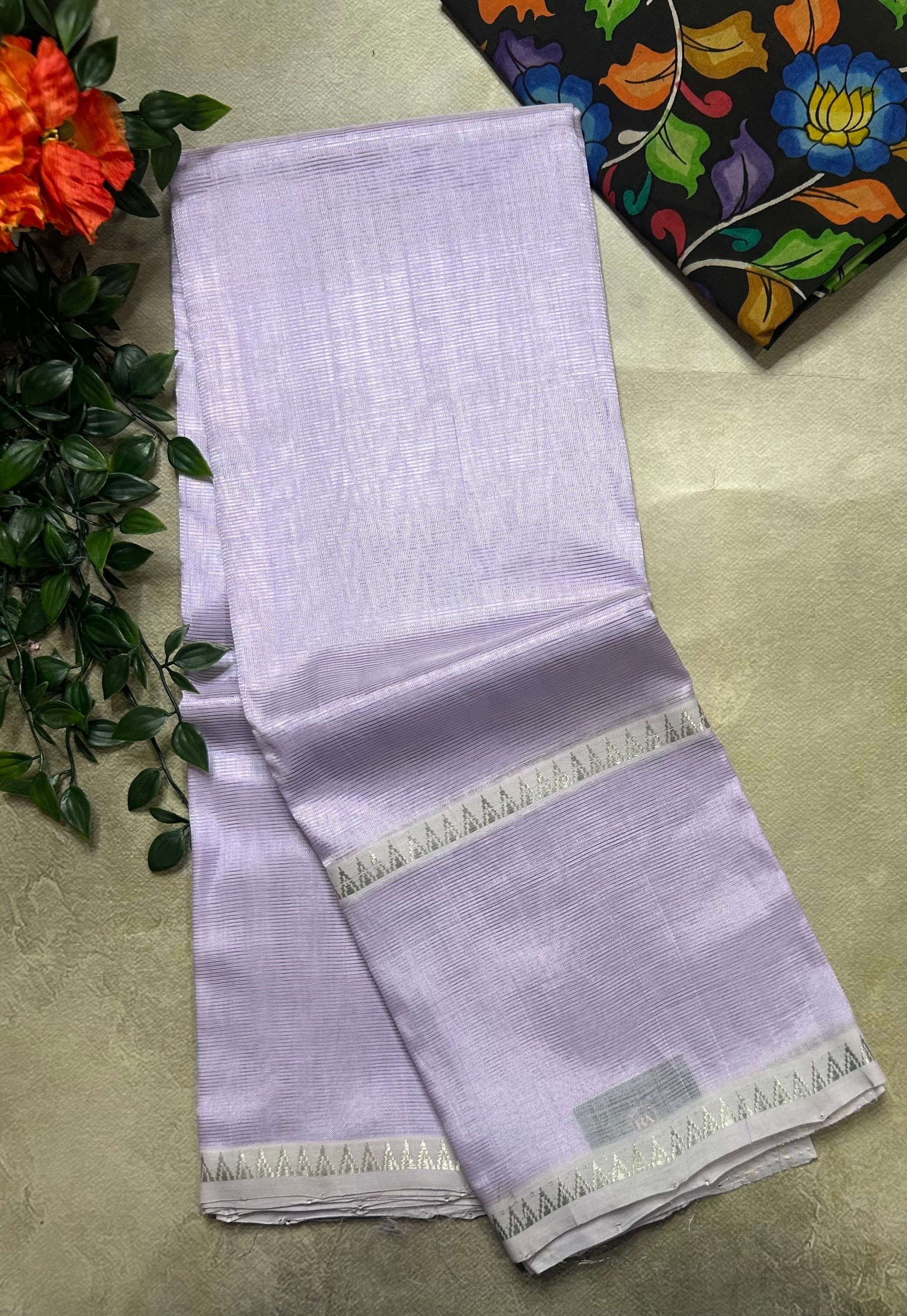Lilac Bentex border pure mangalagiri 105 saree