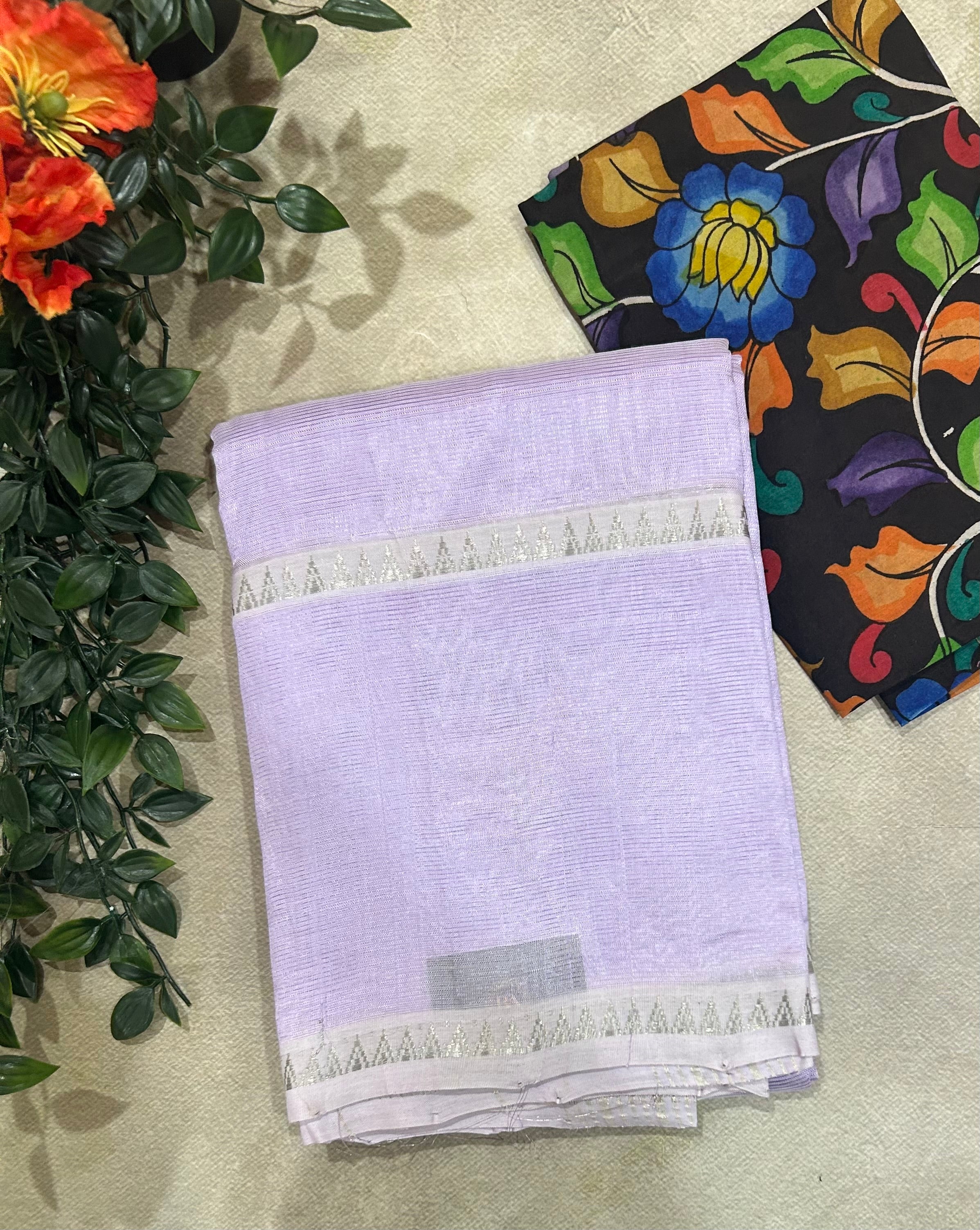 Lilac Bentex border pure mangalagiri 105 saree - Image 3