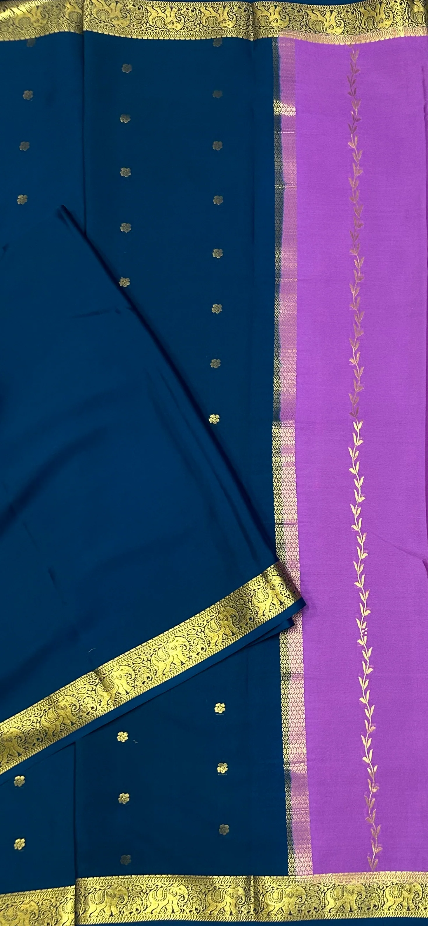 Lilac n dark Rama green  partly pallu  Pure Mysore silk 103 crepe saree - Image 4