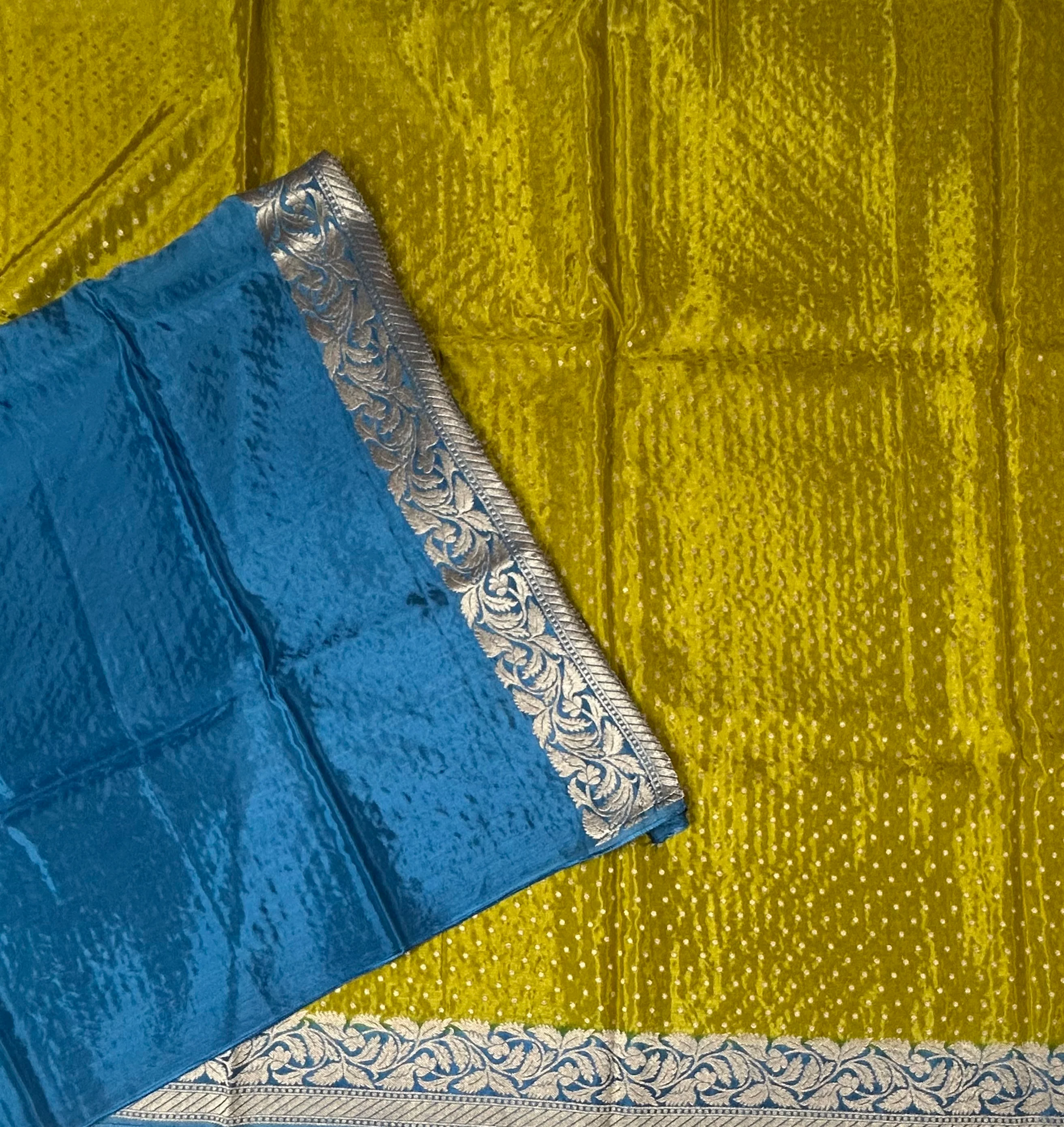 Lime yellow small Butta satin crepe-12 saree - Image 3
