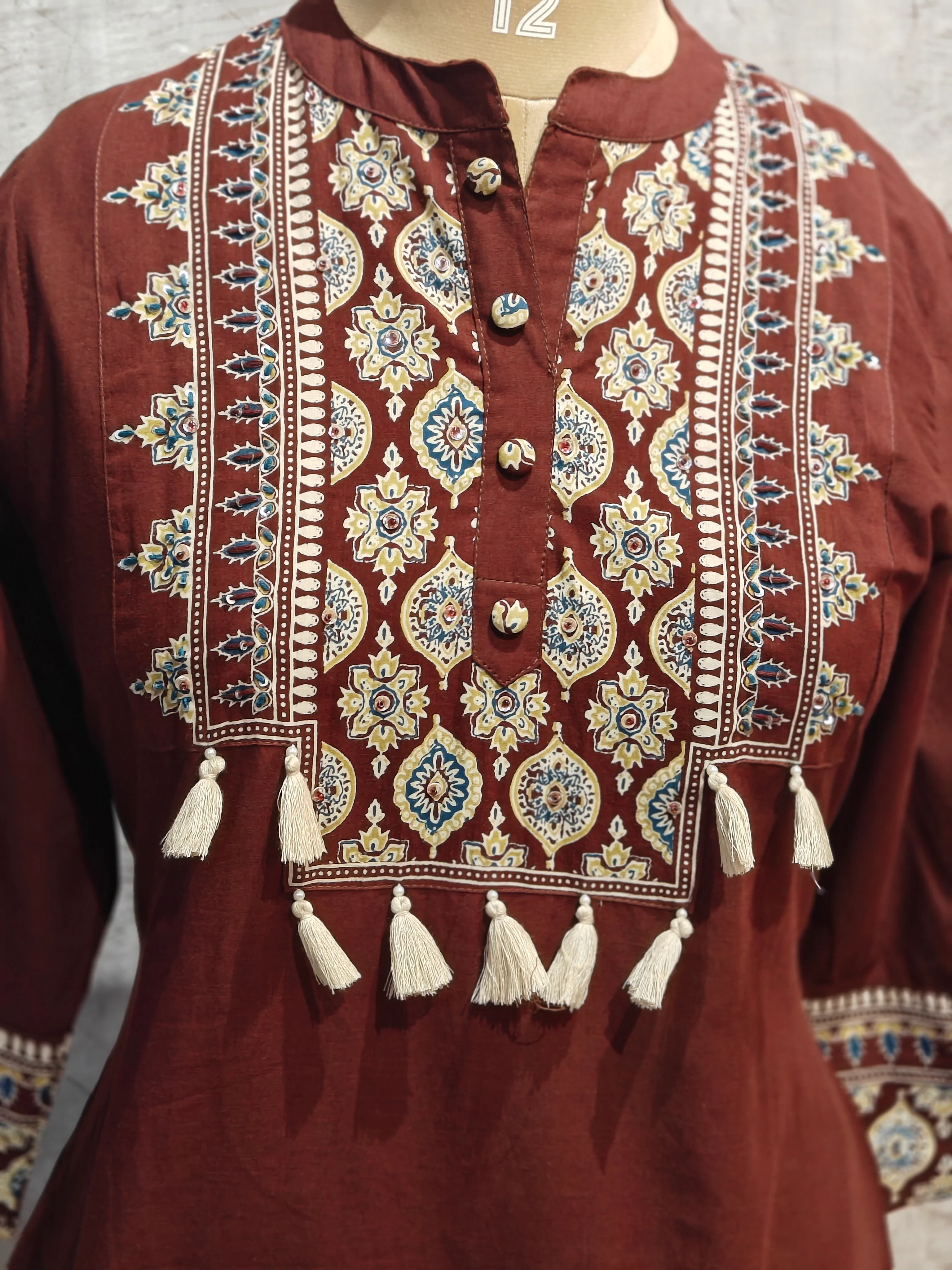Maroon Cotton Airline Thread Embroidery Kurtha 131 - Image 3