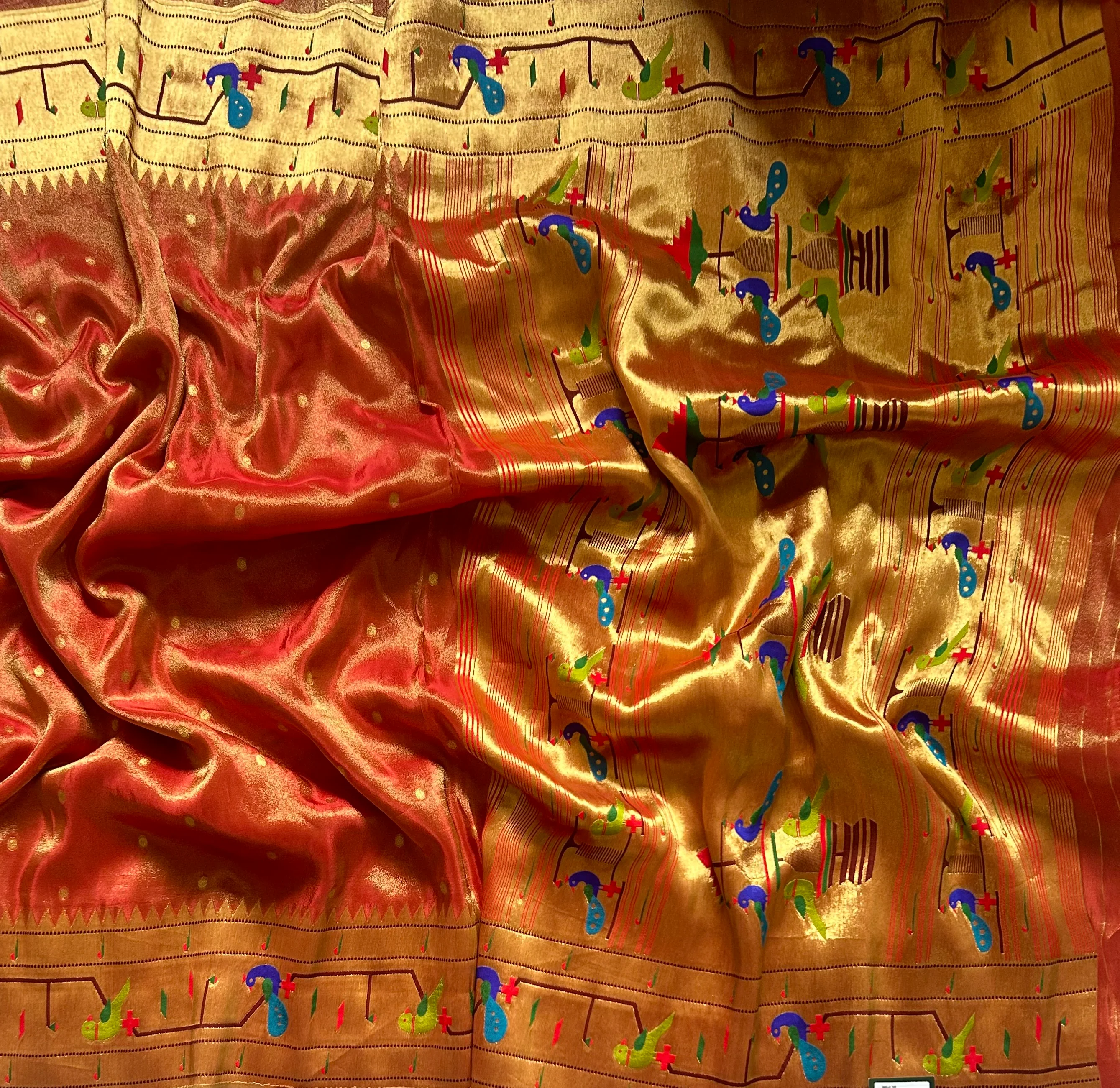 Maroon  small Butta tissue Paithani border 104 saree - Image 2