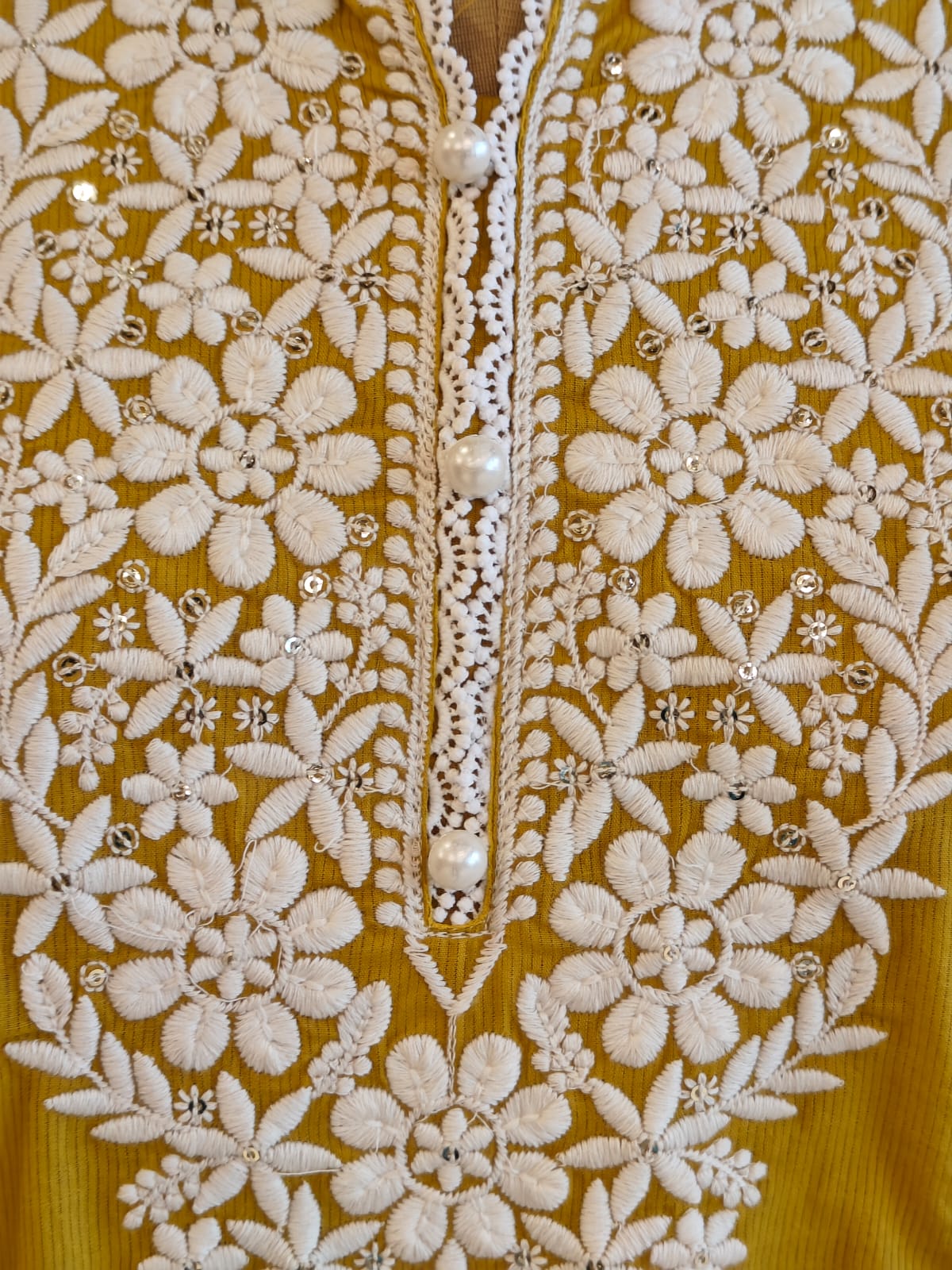 Yellow Mul Cotton  Chikankari Work Straight Fit Kurtha 196 - Image 8