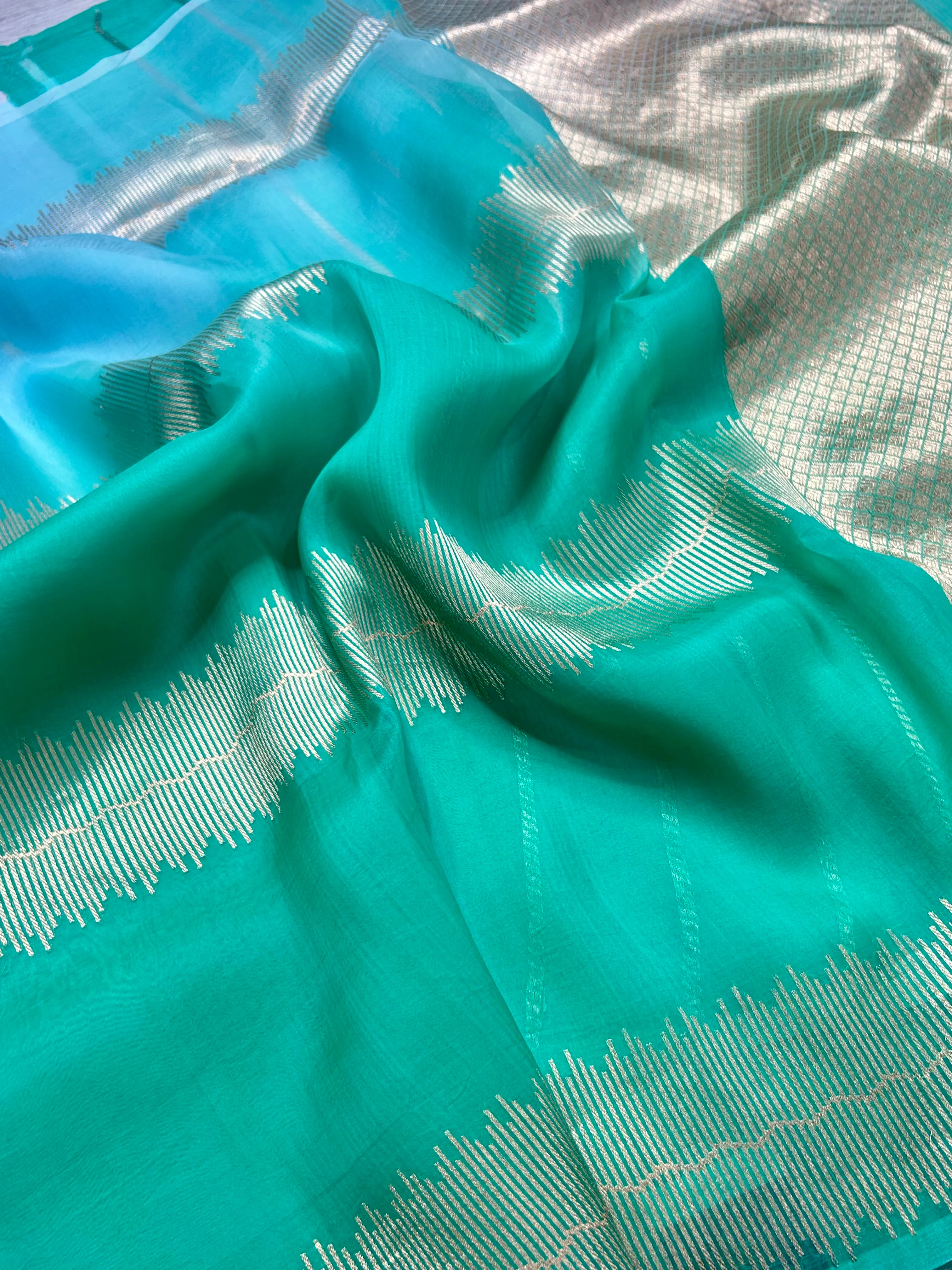 Multitone pure kora 104 organza silk saree - Image 2