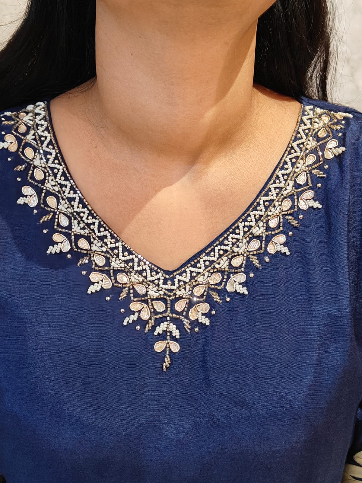 Dark Blue Muslin Crepe Digital Print Kurtha 693 - Image 3