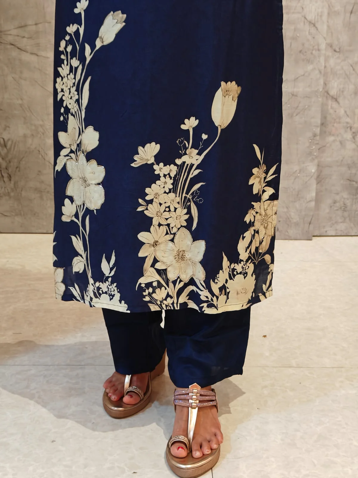 Dark Blue Muslin Crepe Digital Print Kurtha 693 - Image 4