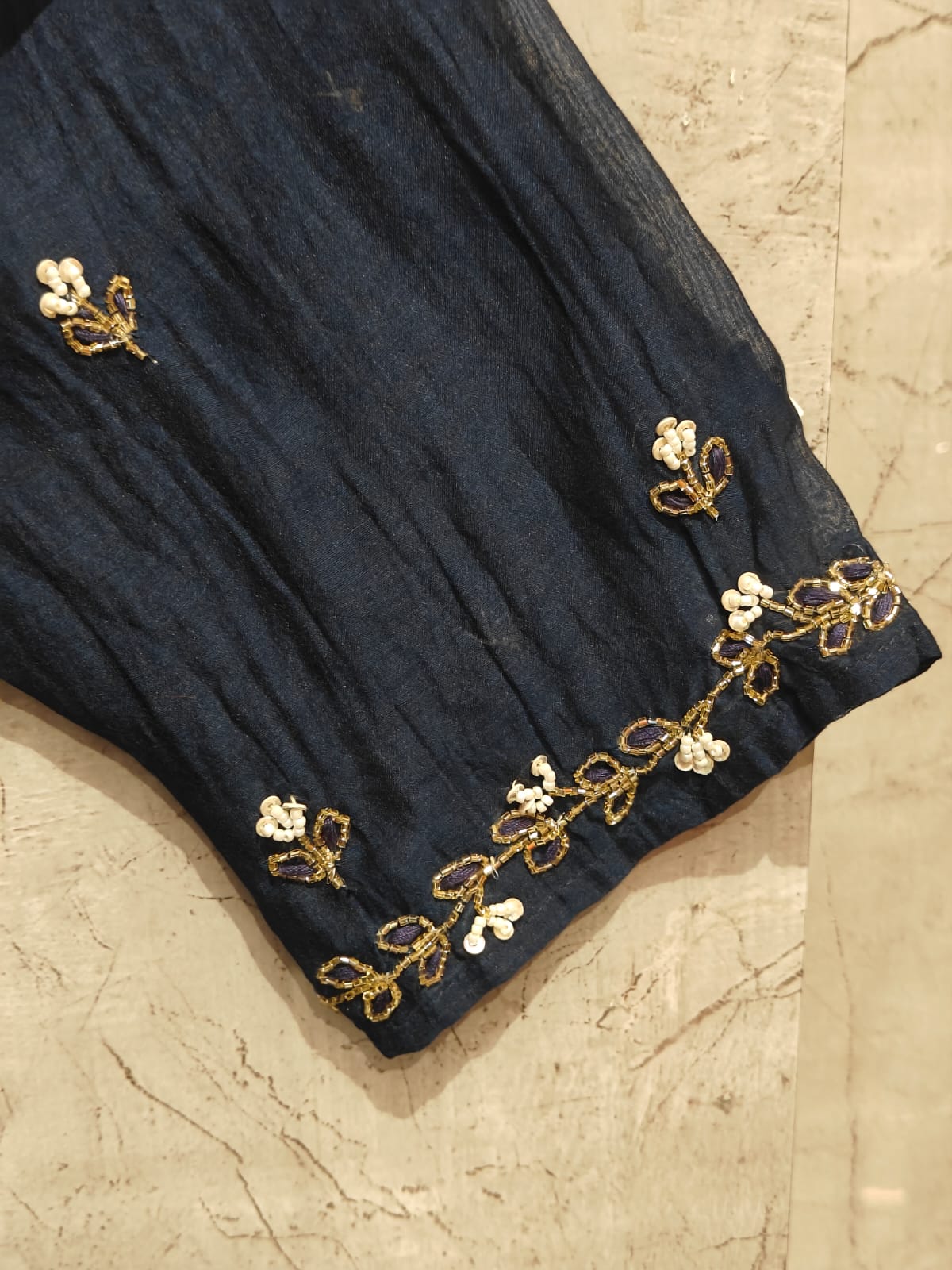 Navy Blue Mul Chanderi Hand Embroidery Anarkali Kurtha 899 - Image 5