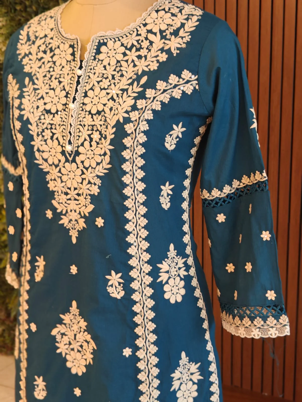 Navy Blue Mul Cotton Chikankari Work Straight Fit Kurtha 196 - Image 4