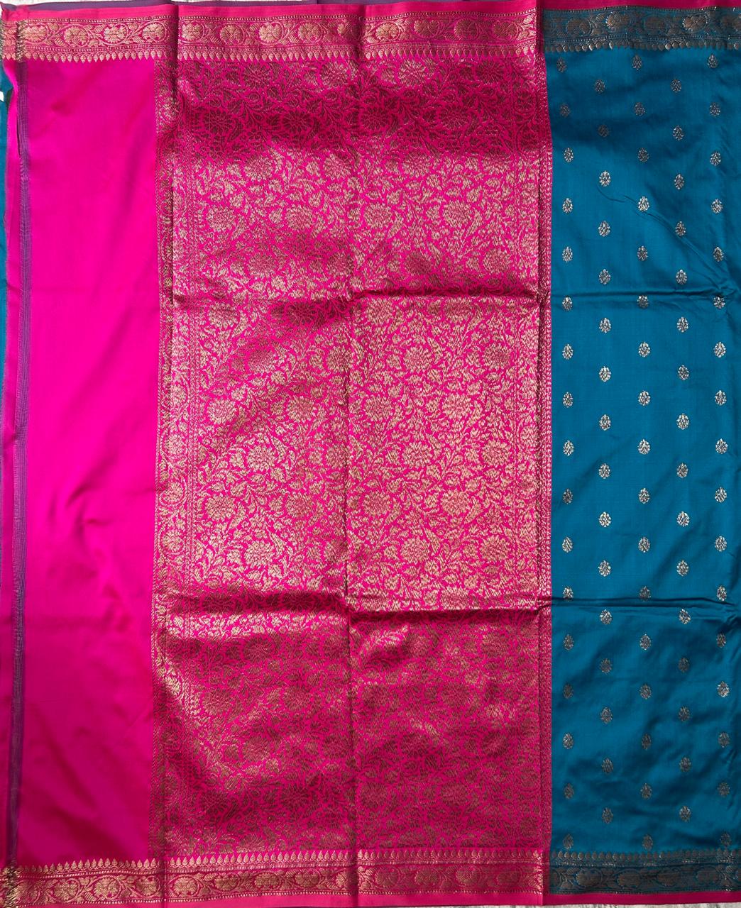 Teal blue n pink semi banarasi silk saree - Image 2