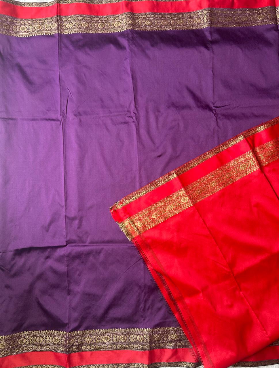 Purple n red semi banarasi silk saree - Image 3