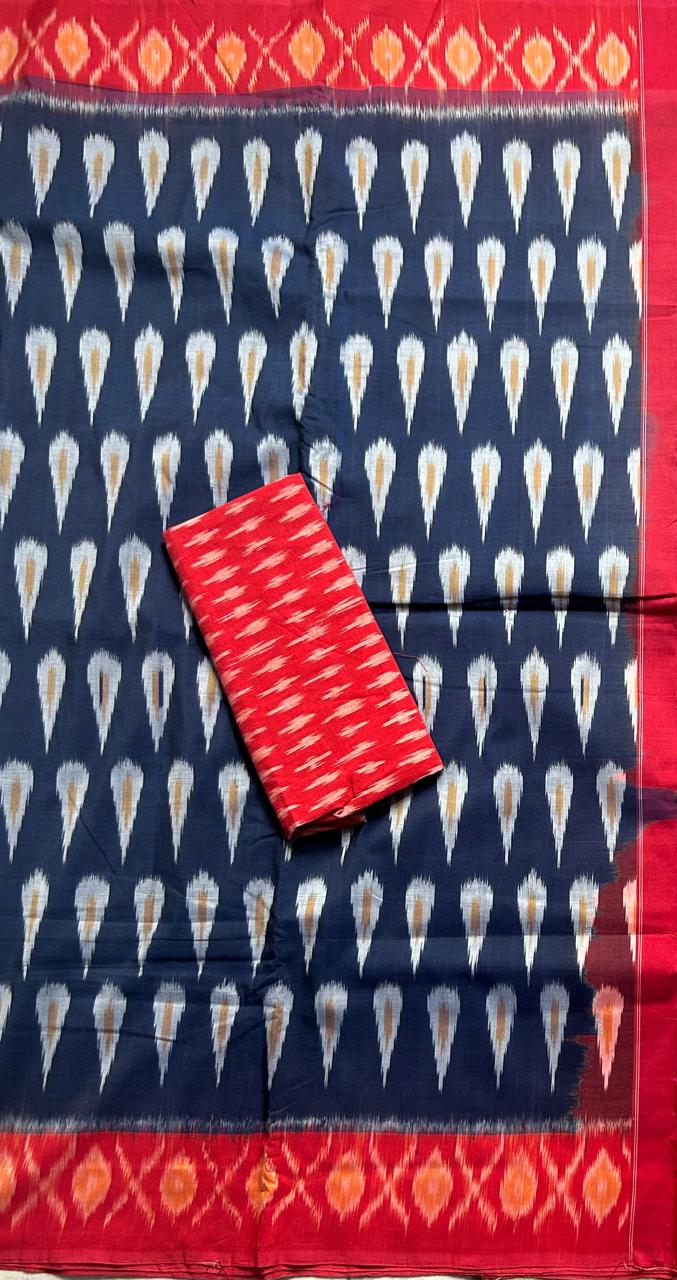 Navy blue pure handloom ikkat cotton 103 saree - Image 3