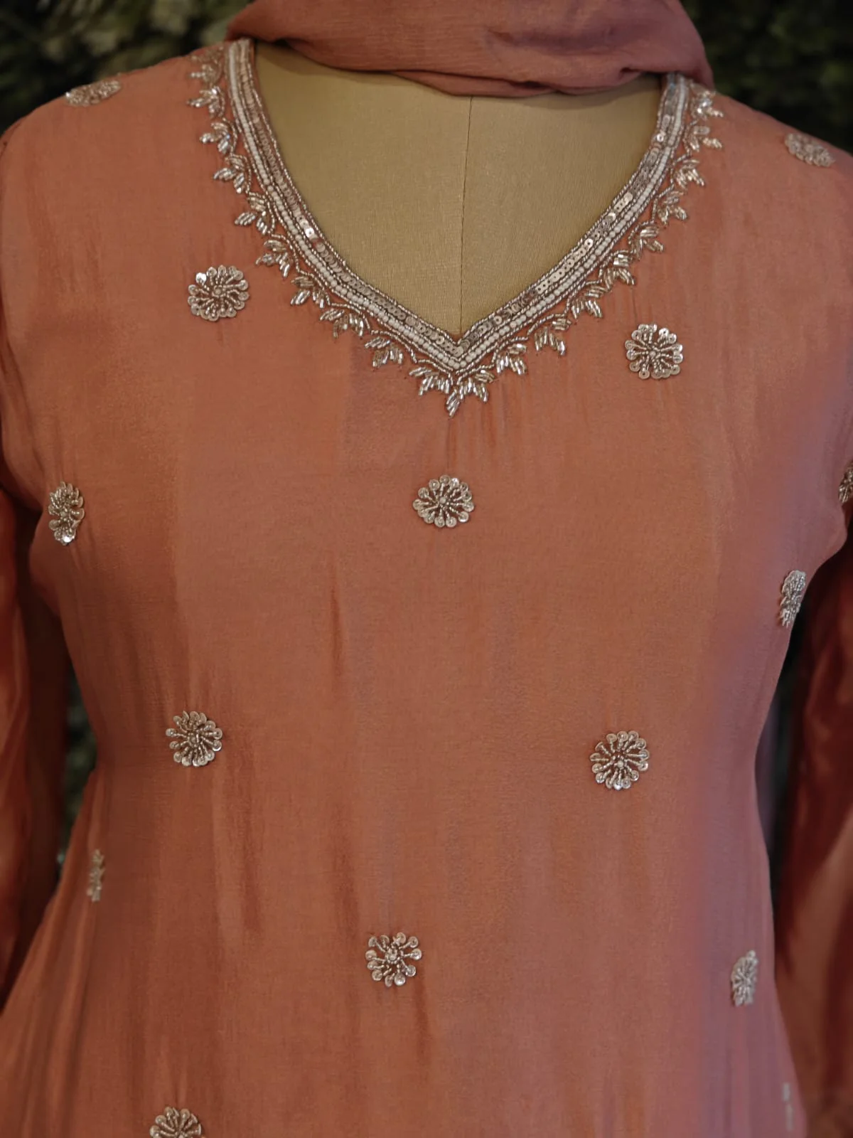 Onion pink Chinnon Hand Embroidery Sharara Kurtha 301 - Image 3