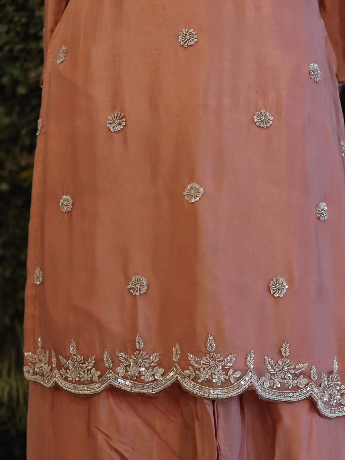 Onion pink Chinnon Hand Embroidery Sharara Kurtha 301 - Image 5