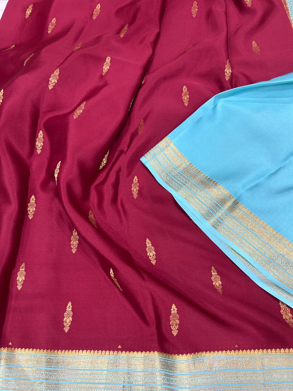 Marron  Pure Crepe Mysore Silk with butta 101 - Image 3