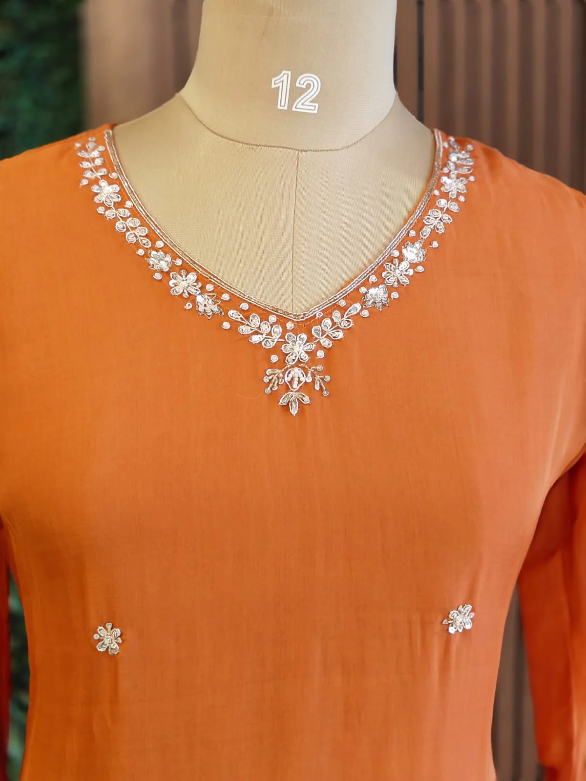 Orange Chanderi Thread Embroidery Airline Kurtha 284 - Image 7
