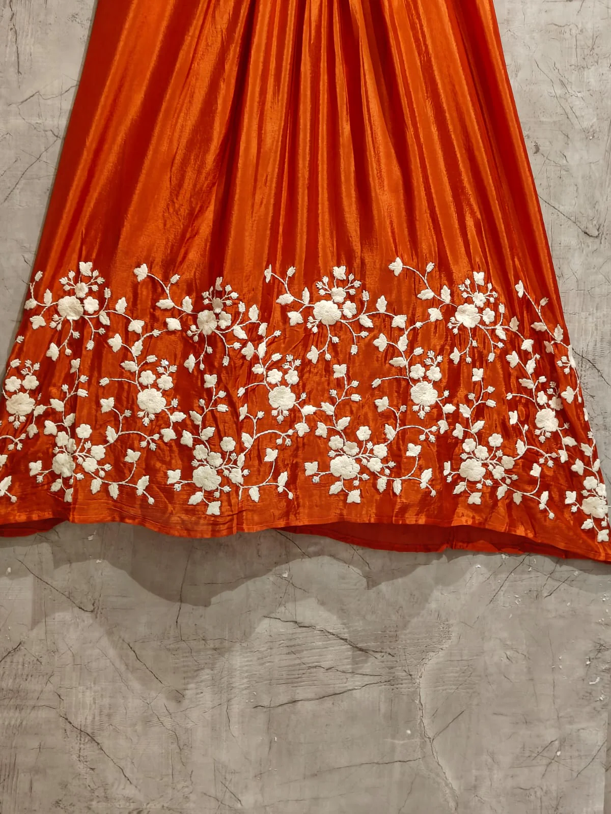 "Devi" Orange chinnon Embroidery 309 Airline handwork Kurtha plus size - Image 3