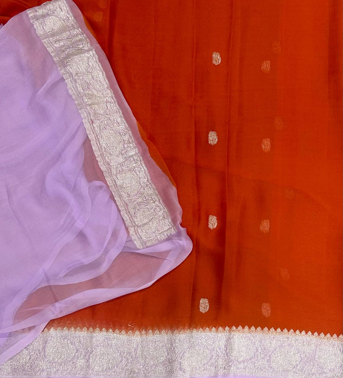 Orange n Lilac Pure Chiffon Saree – Lightweight Elegance - Image 4