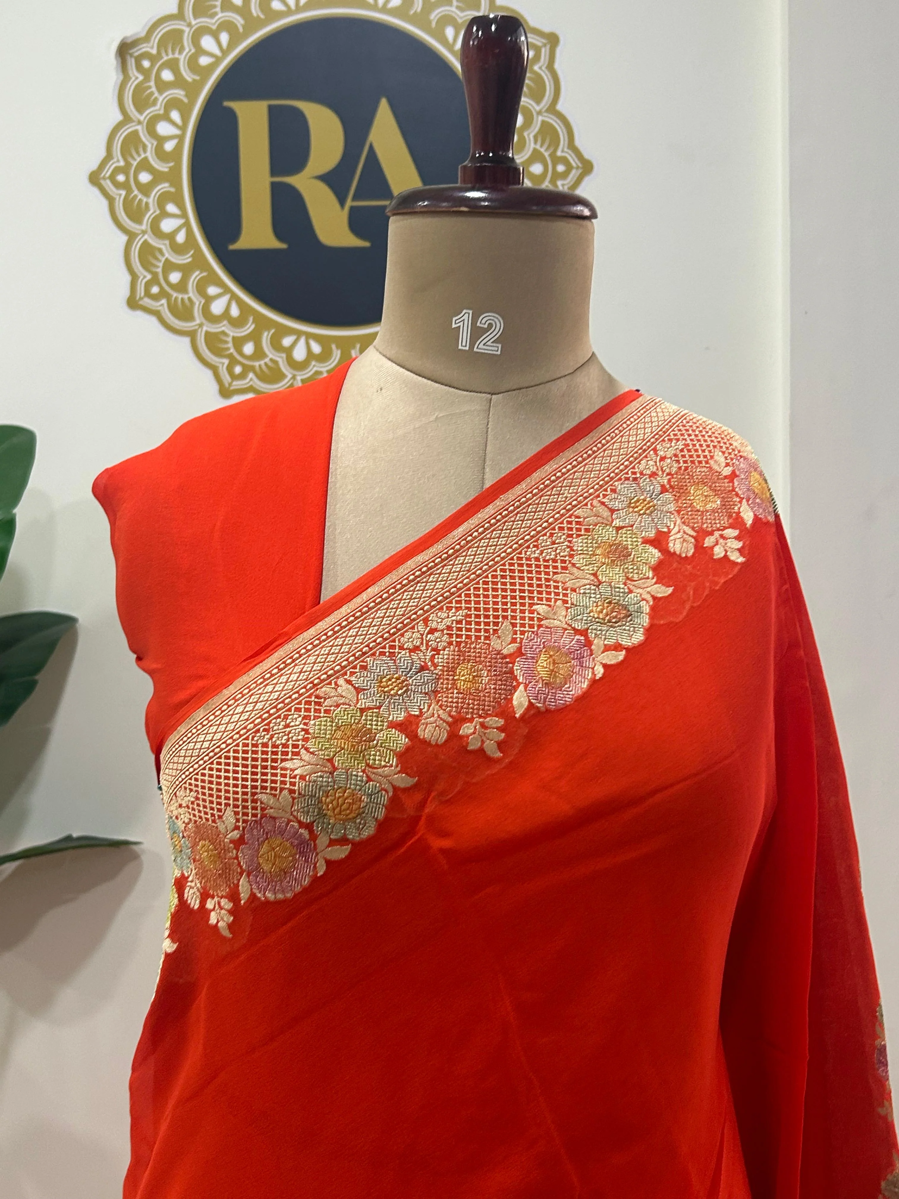 Orange meena work border pure georgette-12 saree - Image 3