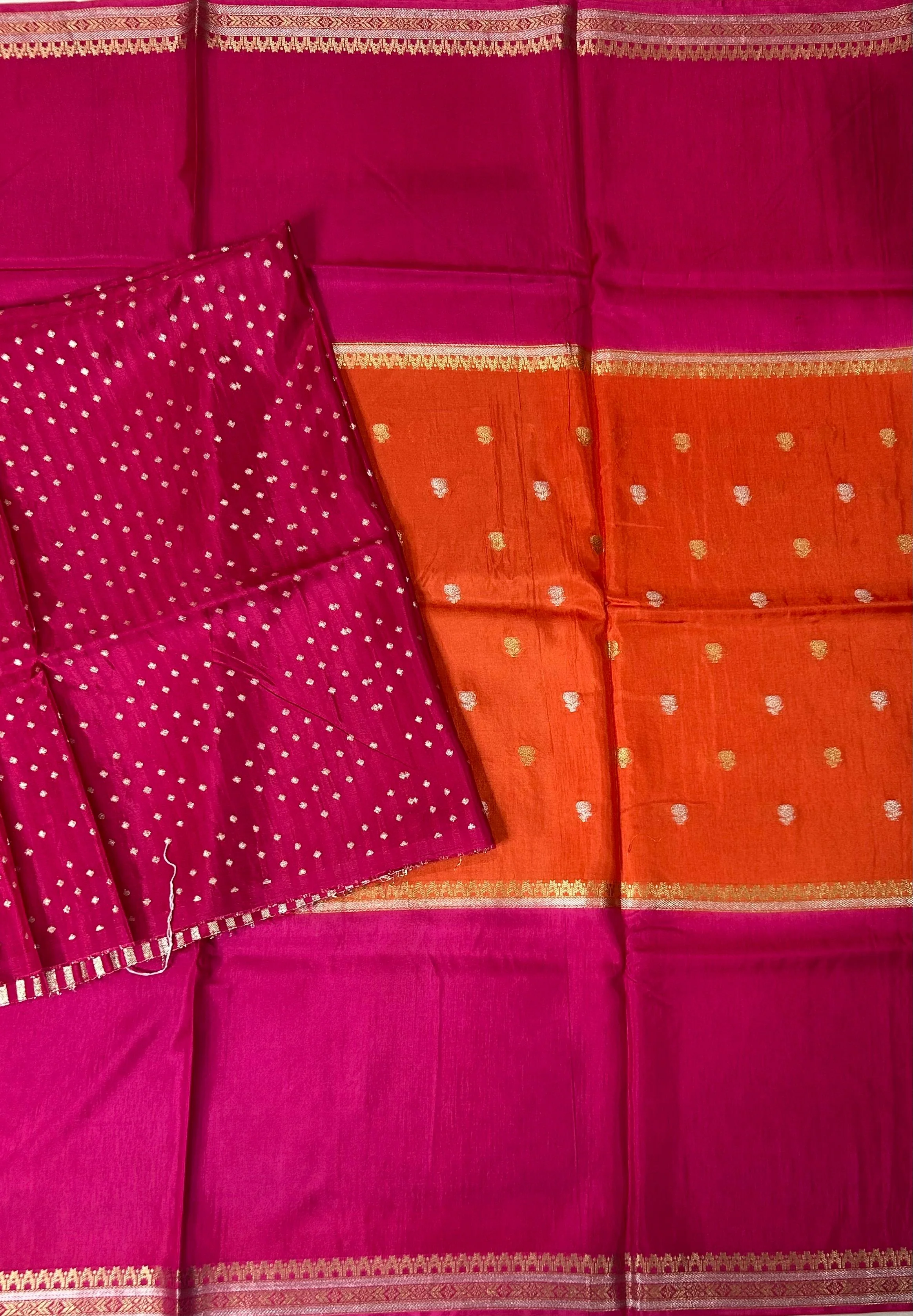 Orange n pink Elegant Semi Mysore-09 Silk Saree with Beautiful Zari Border - Image 3